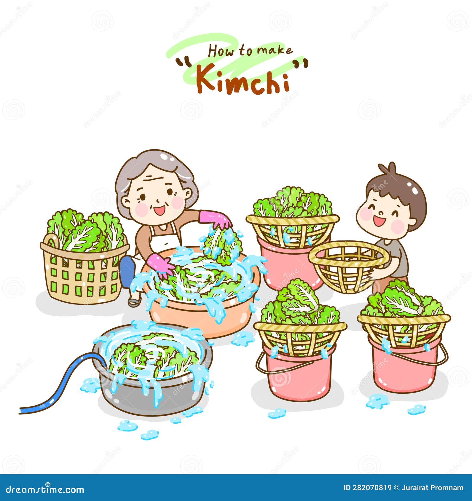 Set Cartoon Washing Vegetable Character. Stock Illustration