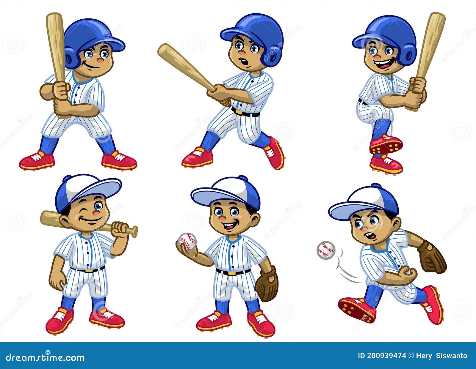 Set Cartoon of White Boy Baseball Player Stock Vector Illustration of