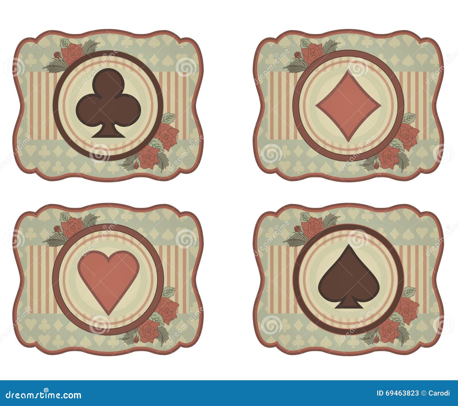 set casino poker card in vintage style, 