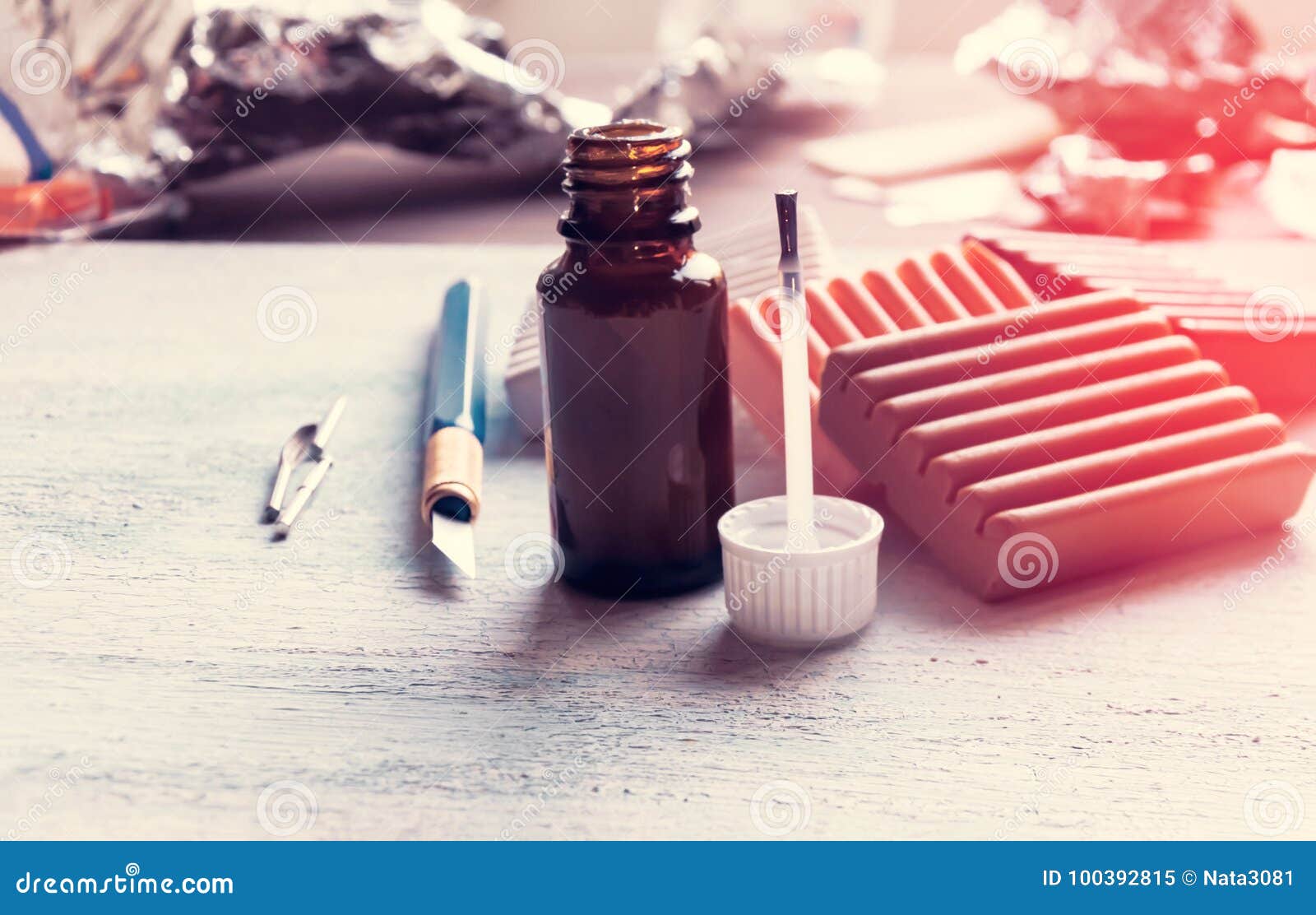 Set for Casting of Colored Polymer Clay. Clay Bars, Cutters Stock Image