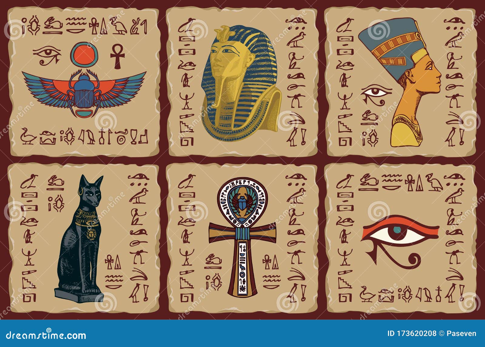 Set of Ceramic Tiles on the Theme of Ancient Egypt Stock Vector