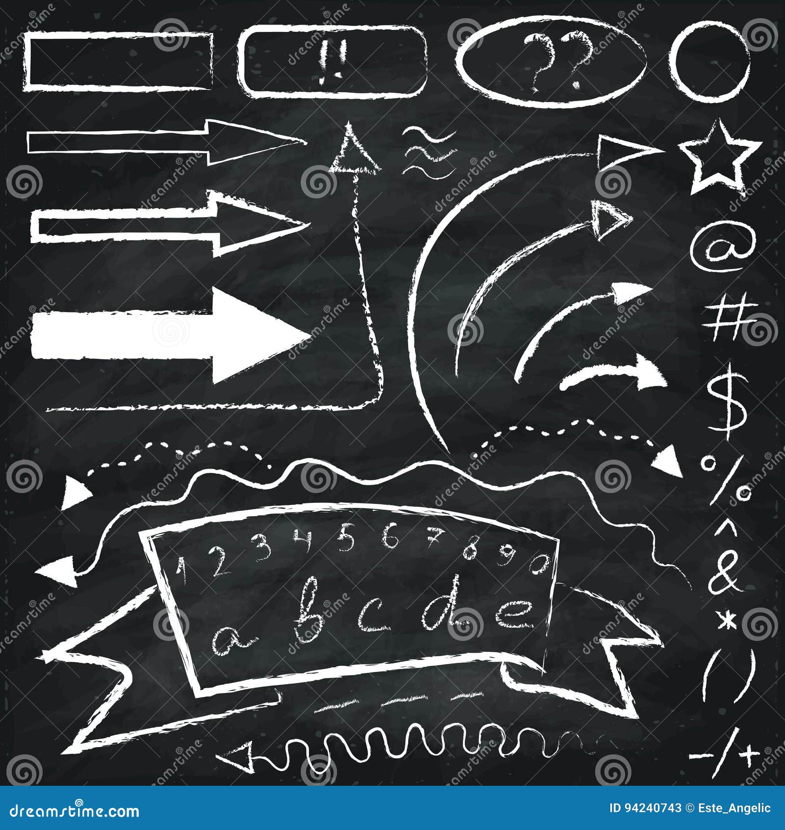 Set of Chalk Drawn Arrows and Symbols. Stock Vector Illustration of