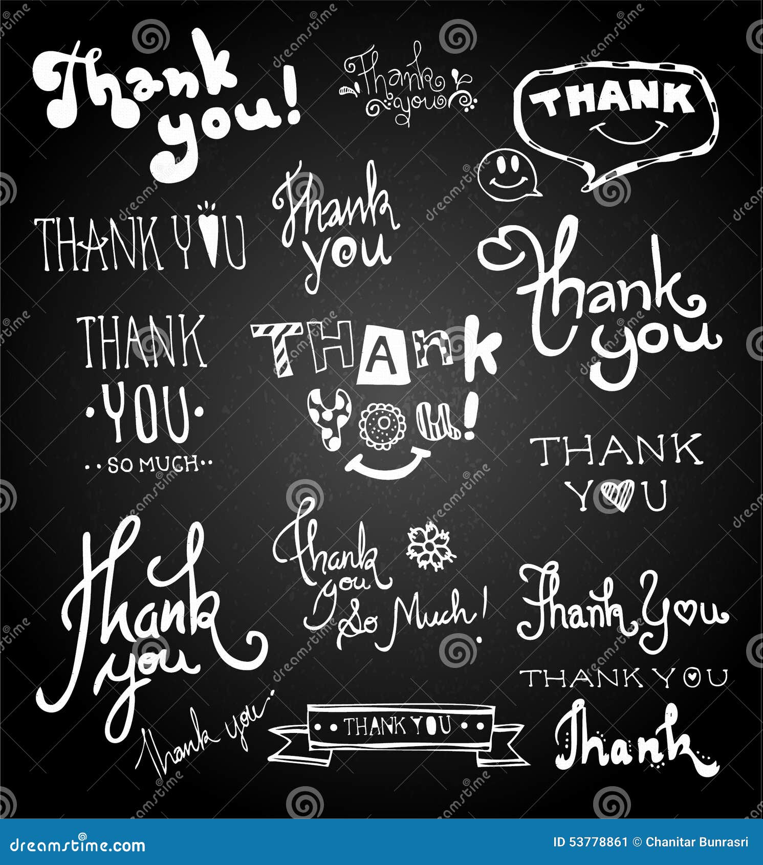 Set Of Chalk Hand Drawing THANK YOU On Blackboard Stock Vector Image