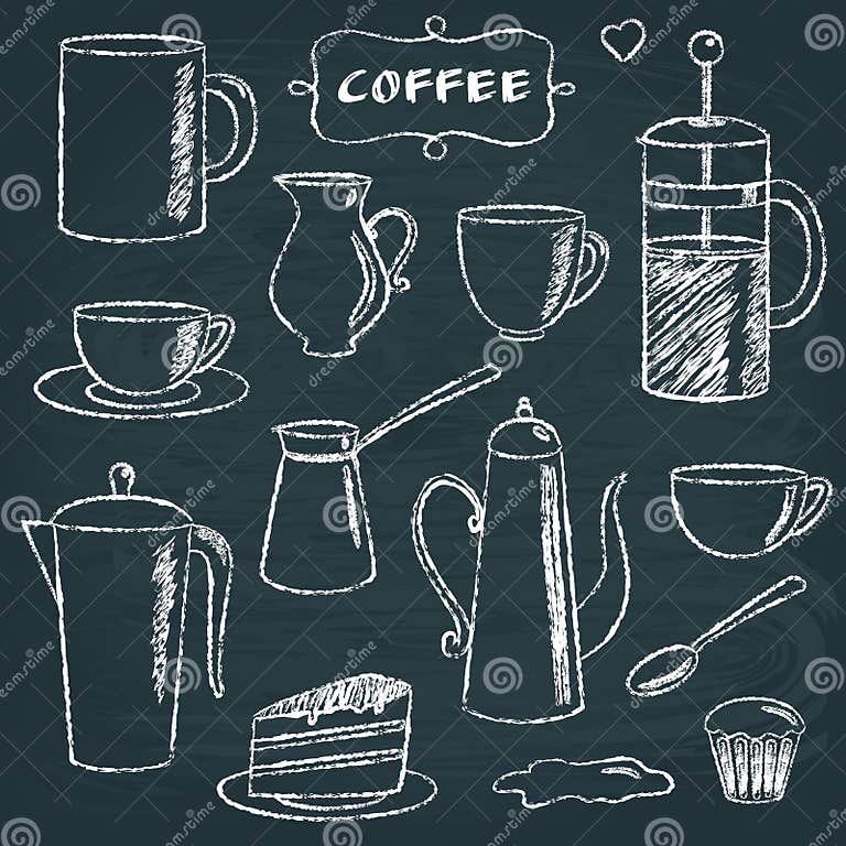 Set of Chalkboard Coffee Items Stock Illustration Illustration of