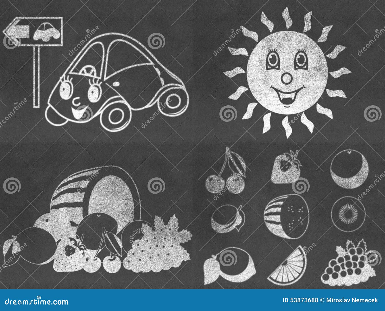 Set of chalkboard drawings stock illustration. Illustration of bill