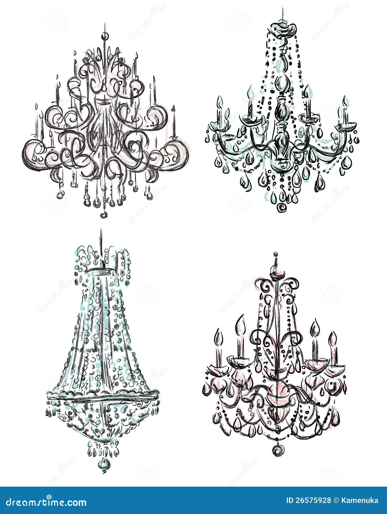 Set of chandelier drawings stock illustration. Illustration of