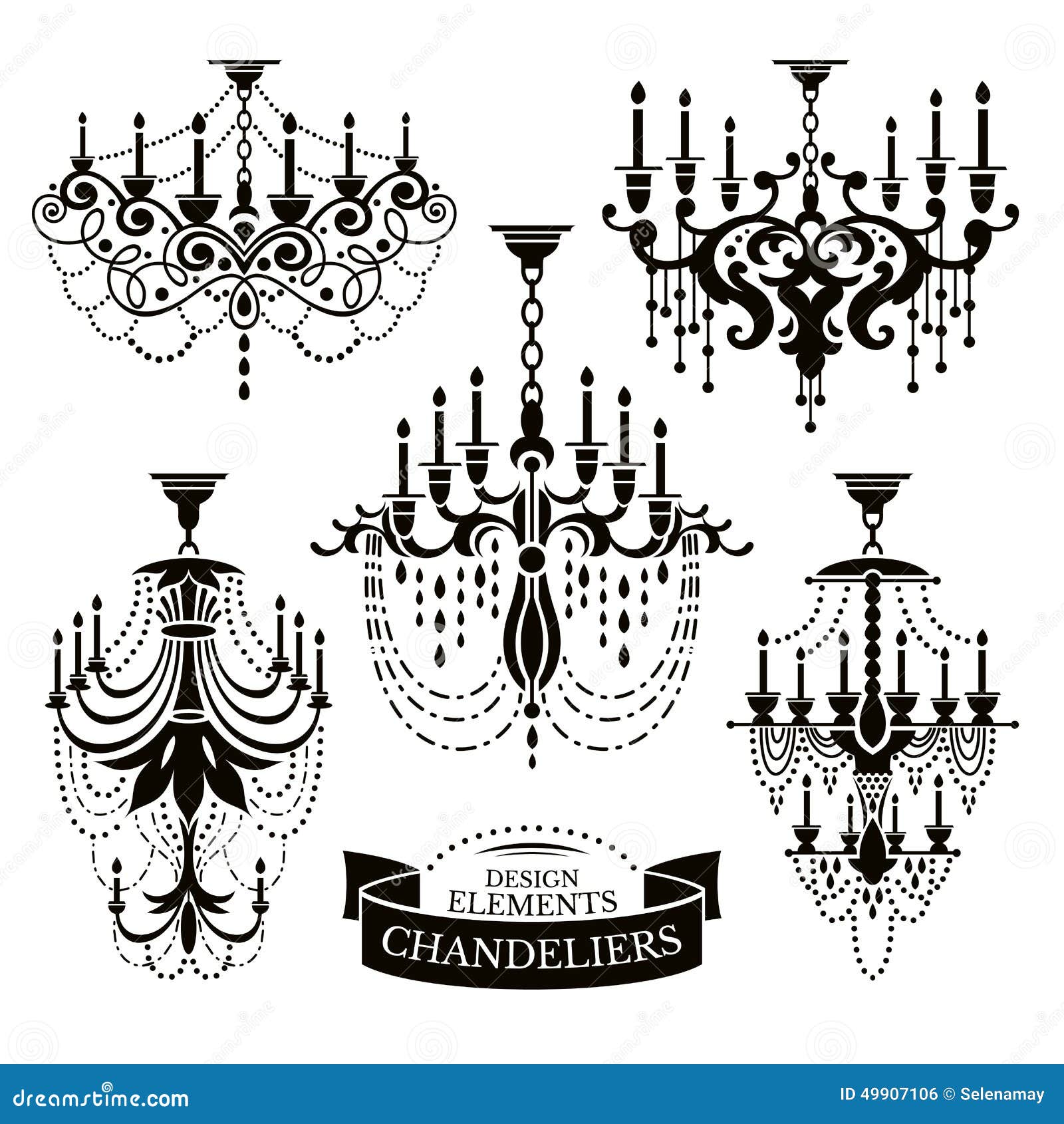 Set of Chandelier Silhouettes Stock Vector Illustration of interior