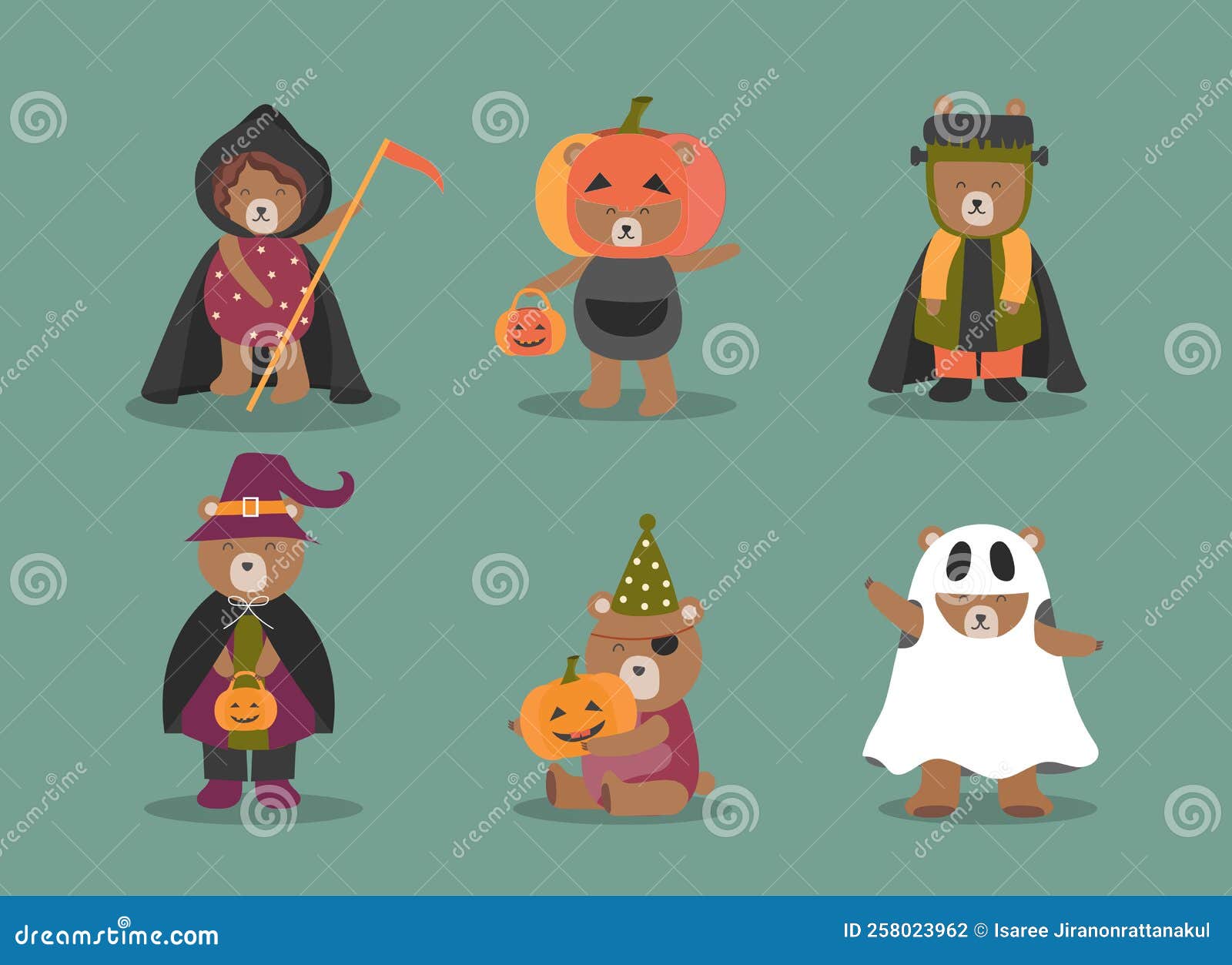 Set of Characters for Halloween in Cartoon Style,cute Animal ,Vector