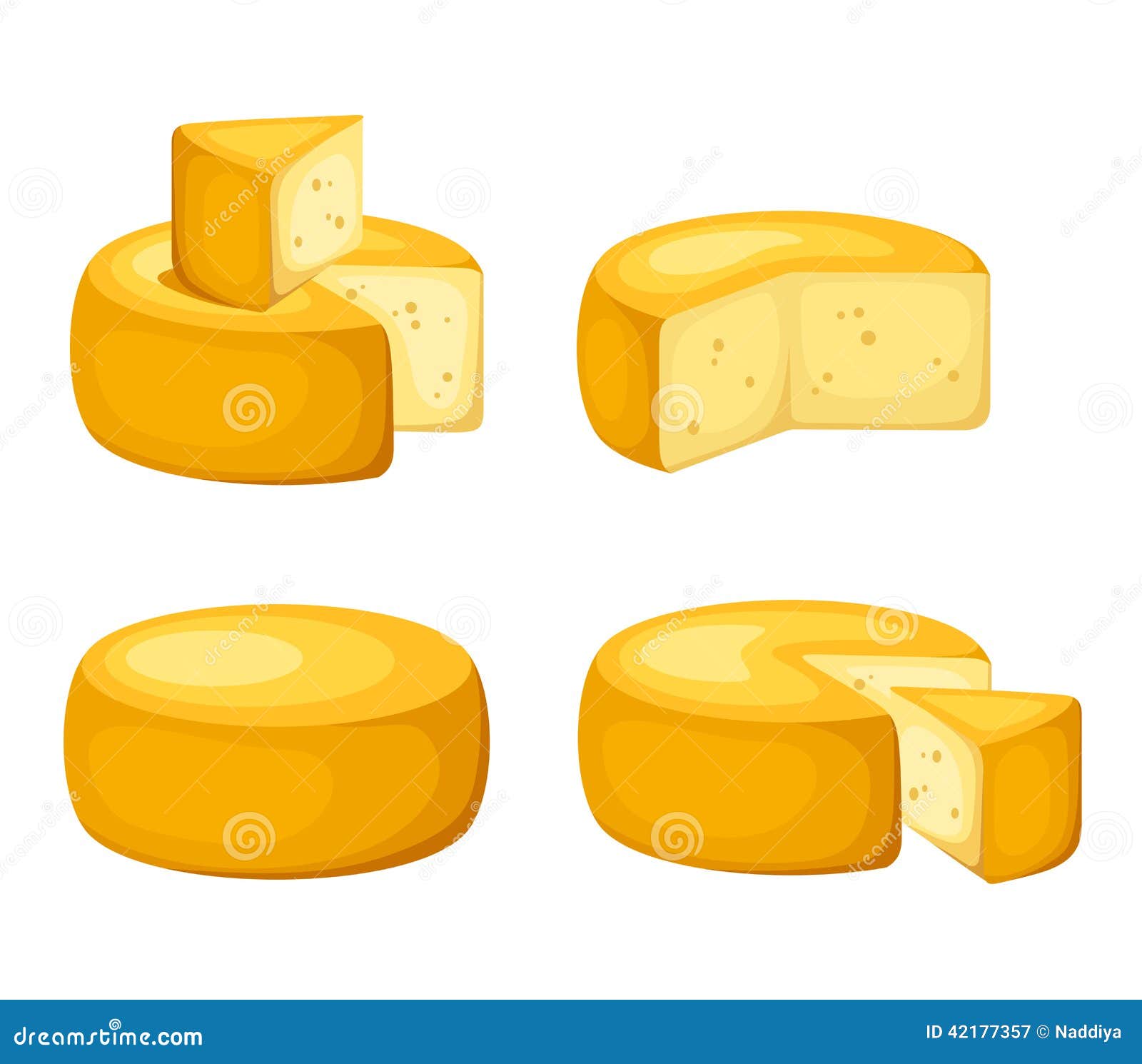Cheese Wheels And Slices Isolated On A White Background. Delicious