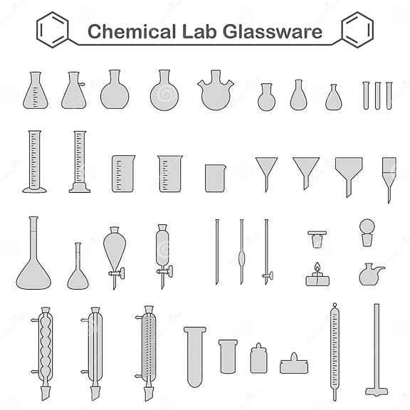 Set of Chemical Glassware Kit Stock Vector - Illustration of burette ...
