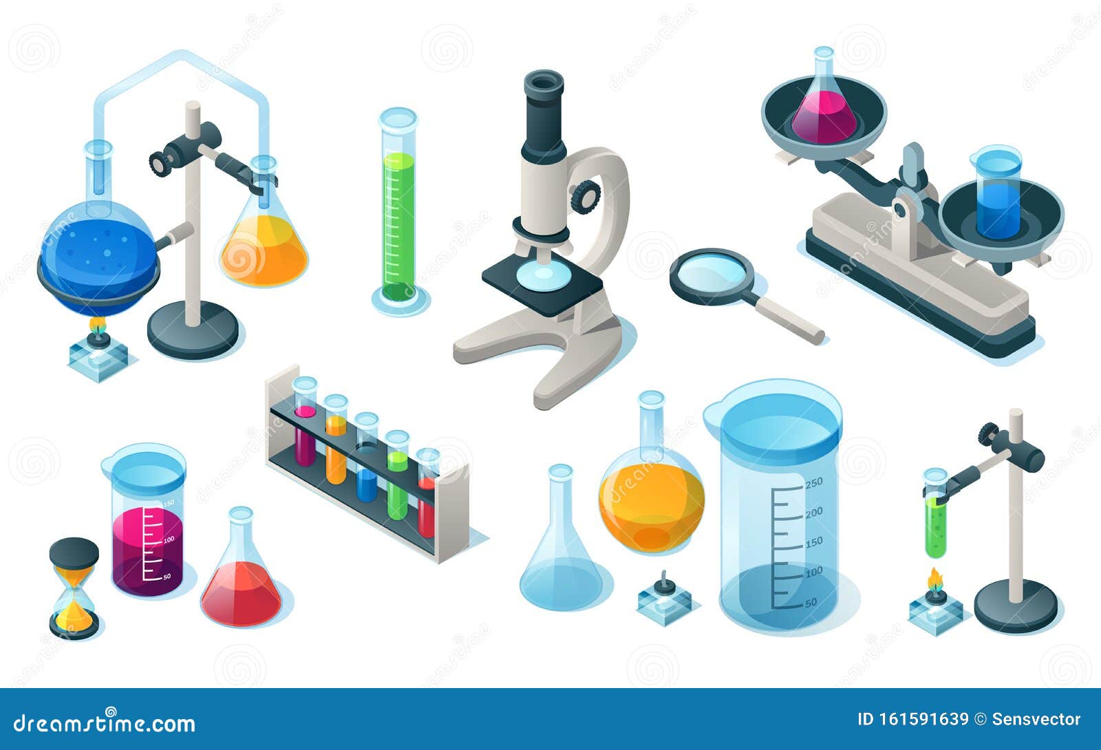 Set of Chemical, Medical Laboratory, Lab Equipment Stock Vector
