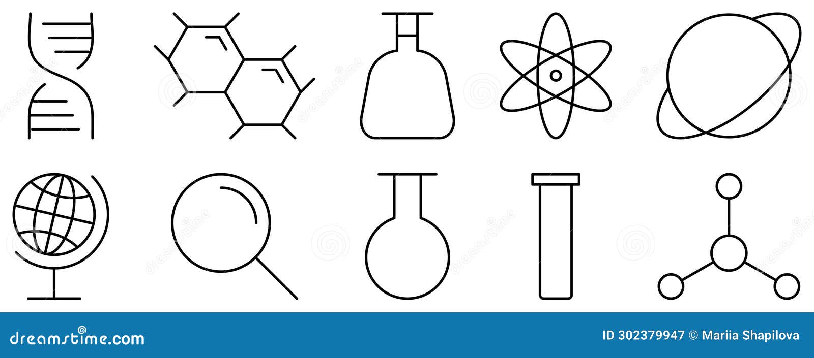 set of chemistry and science line icons