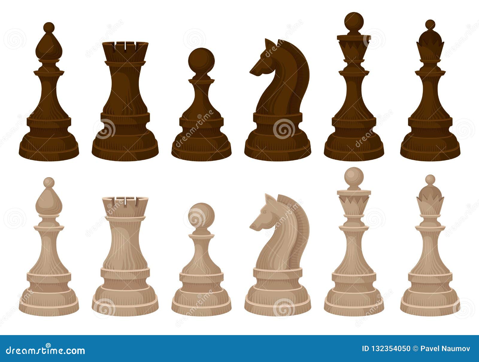 Flat Vecror Set of Chess Pieces. Brown and Beige Wooden Figures ...