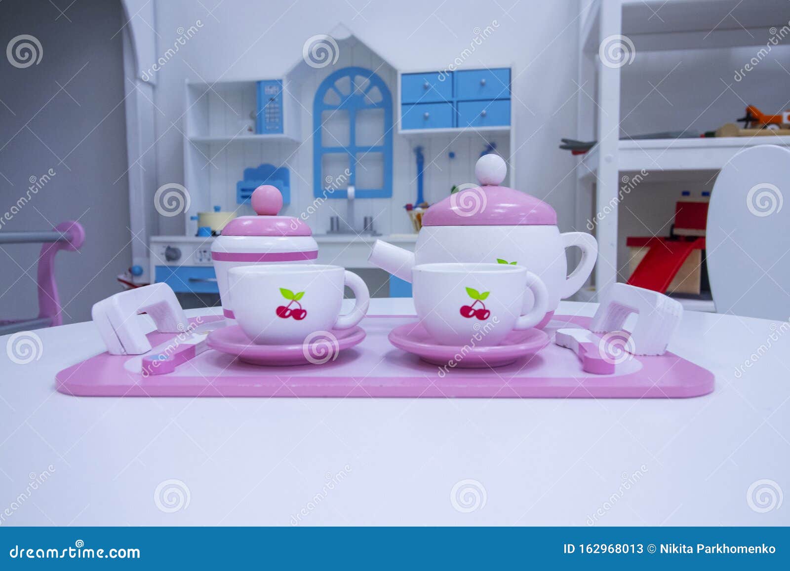 A Set of Children`s Dishes on the Table Stock Image Image of playing