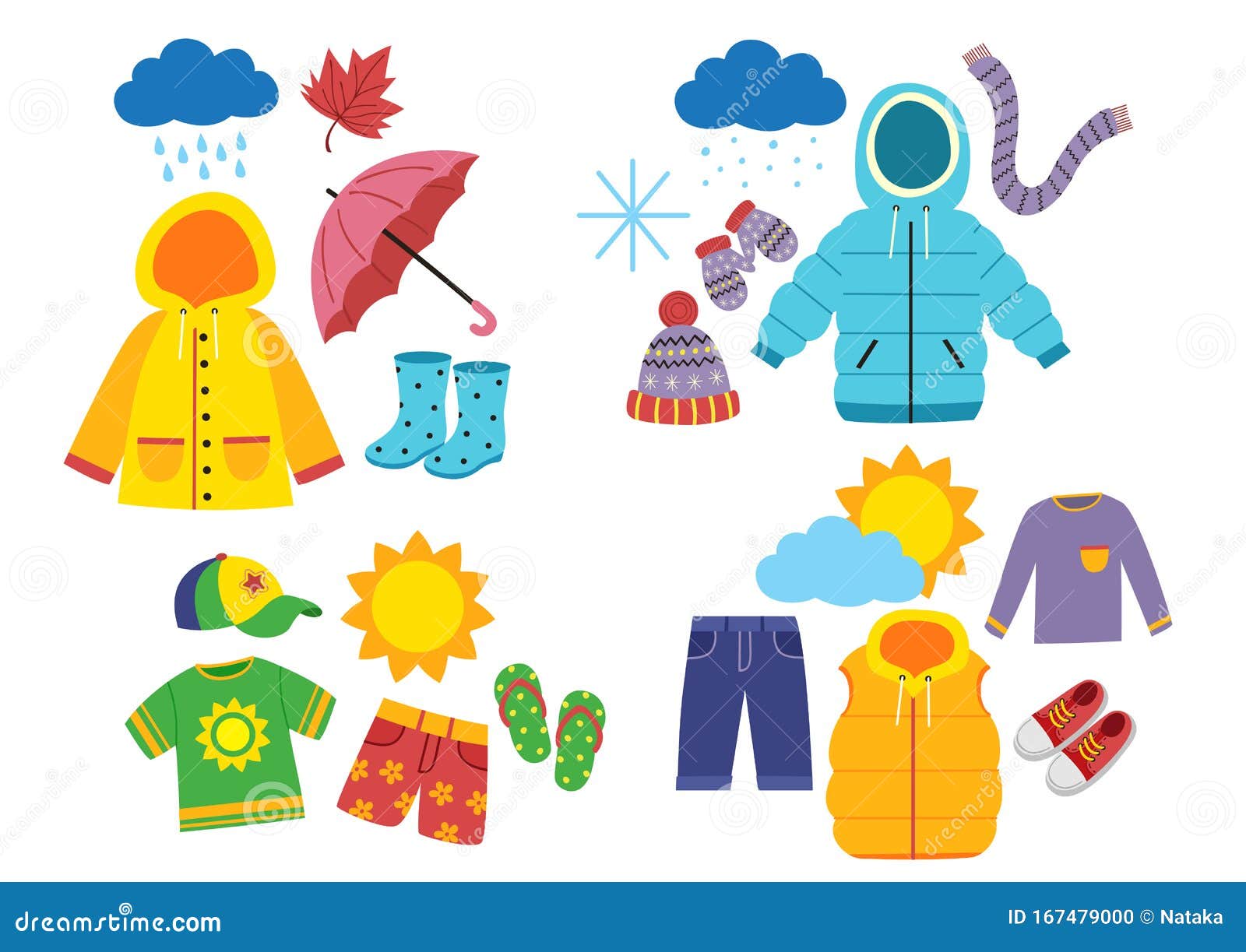 Set Of Children`s Season Clothes Vector Illustration | CartoonDealer