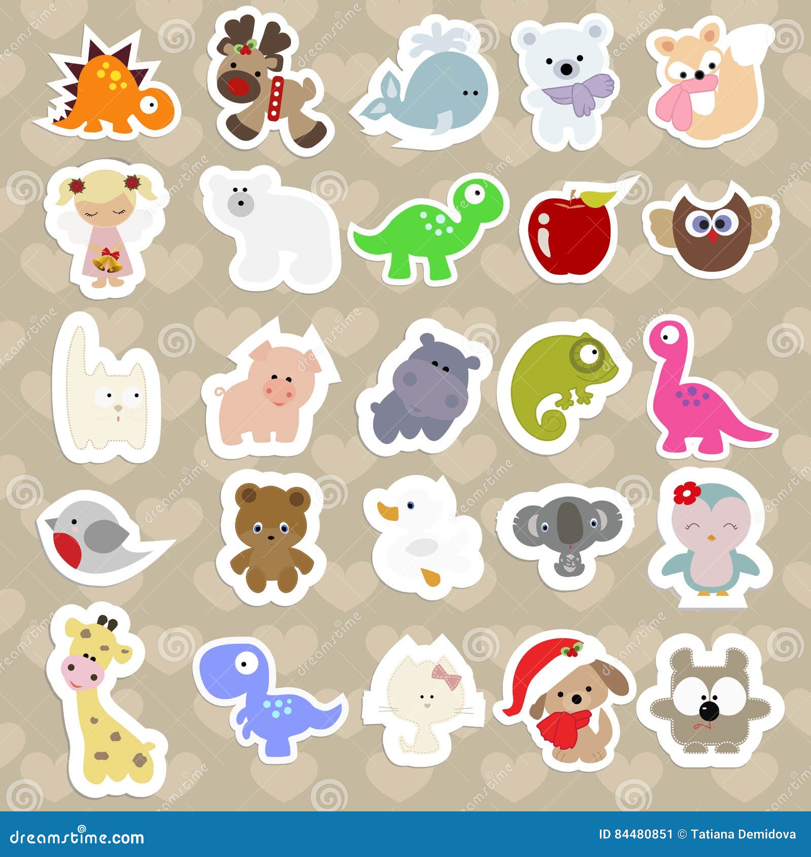Set of Children`s Stickers of Cute Animals in Cartoon Style. Stock ...