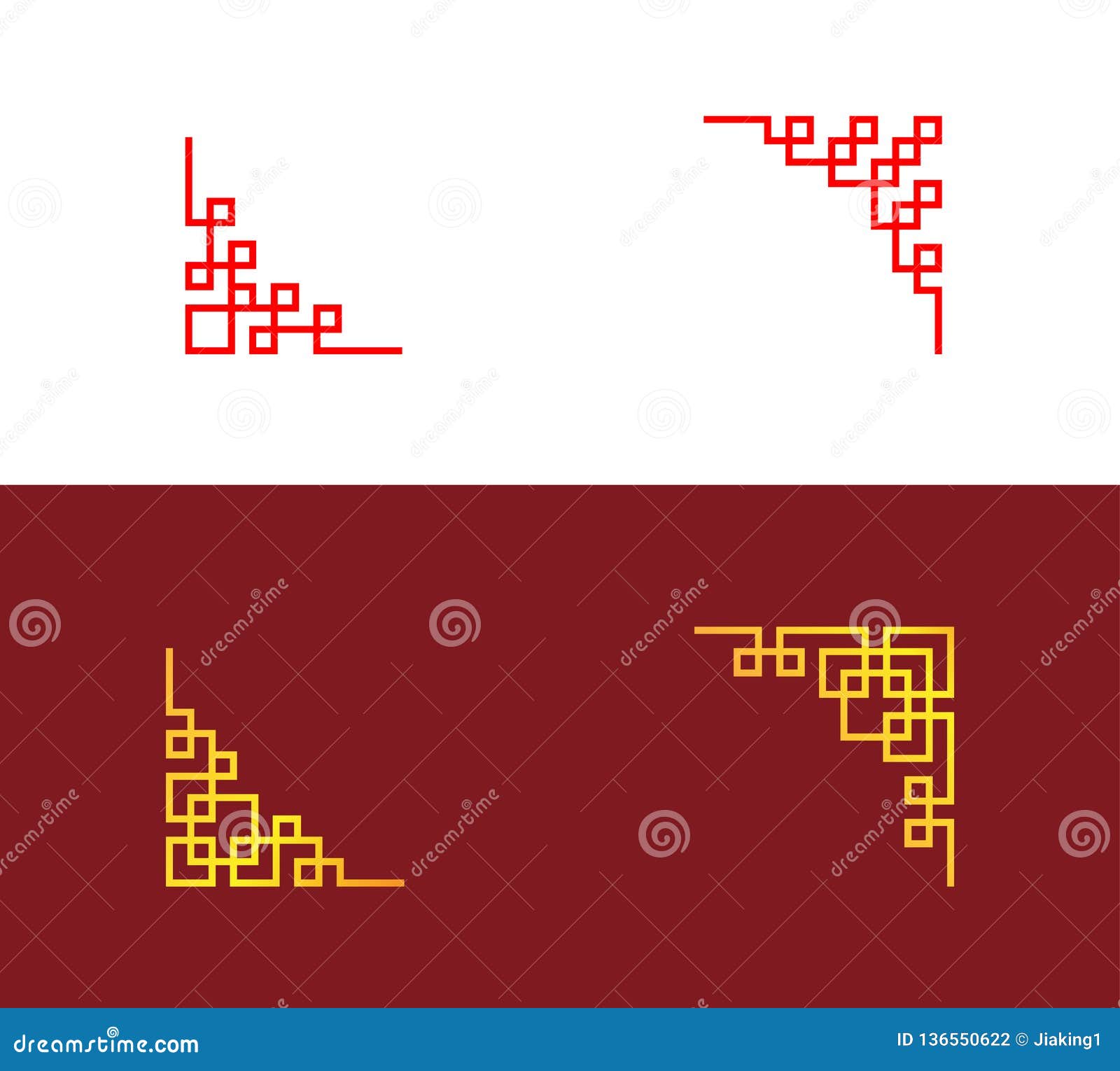 Set of Chinese Corner in Linear Style, Vector Art Stock Vector