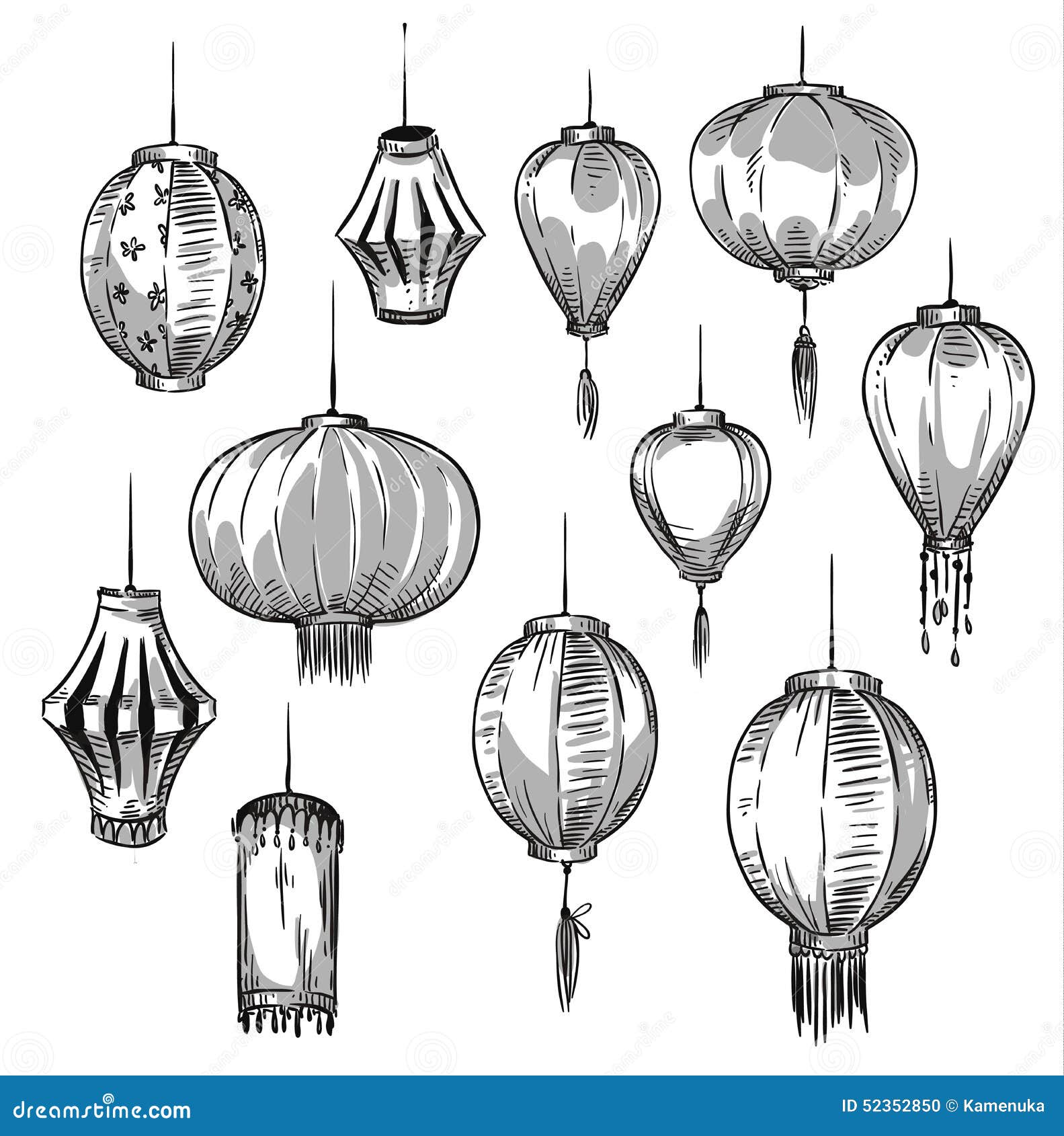 Set of Chinese lanterns stock vector. Illustration of freehand - 52352850