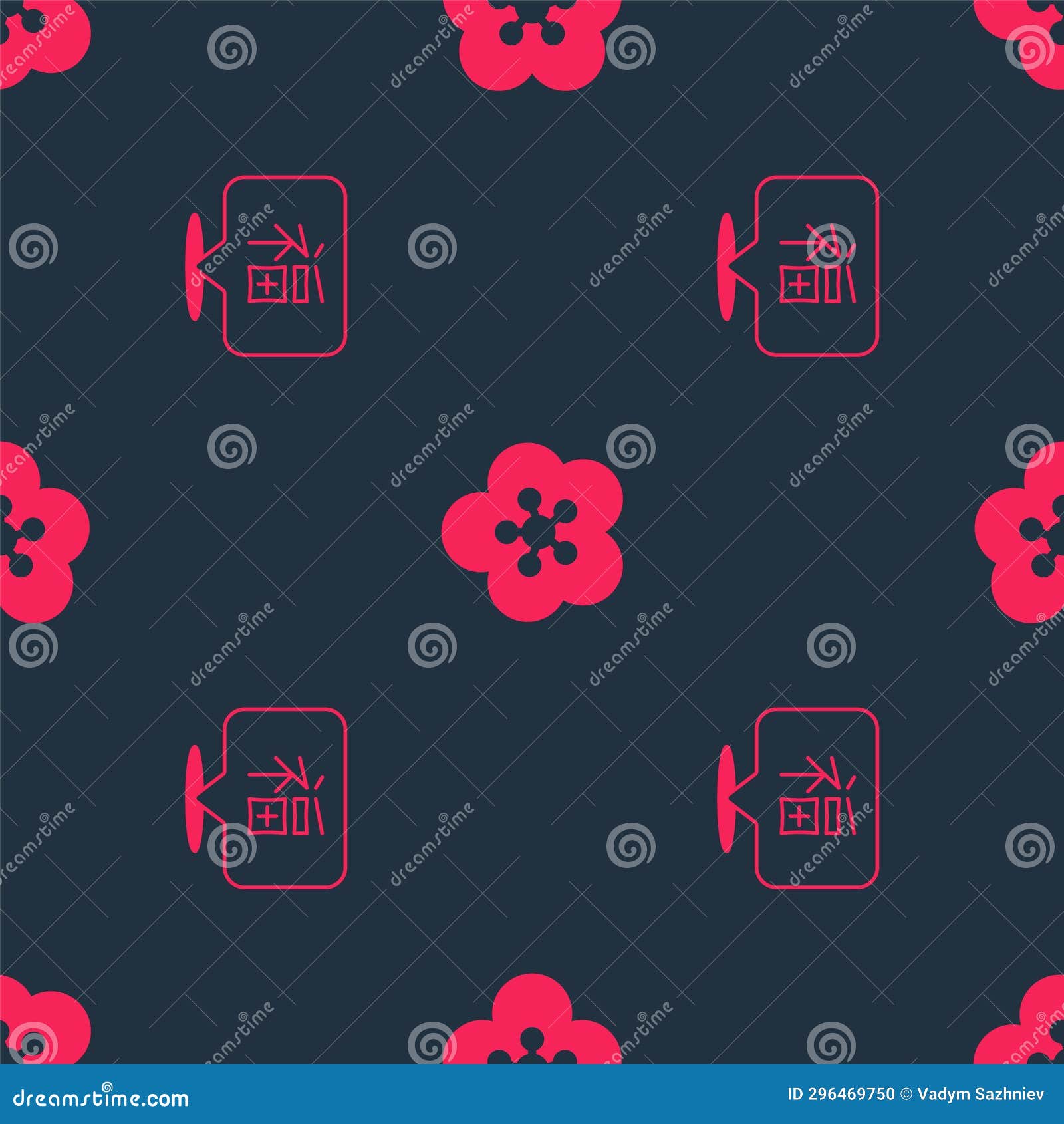 Set Chinese New Year and Lotus Flower on Seamless Pattern. Vector Stock