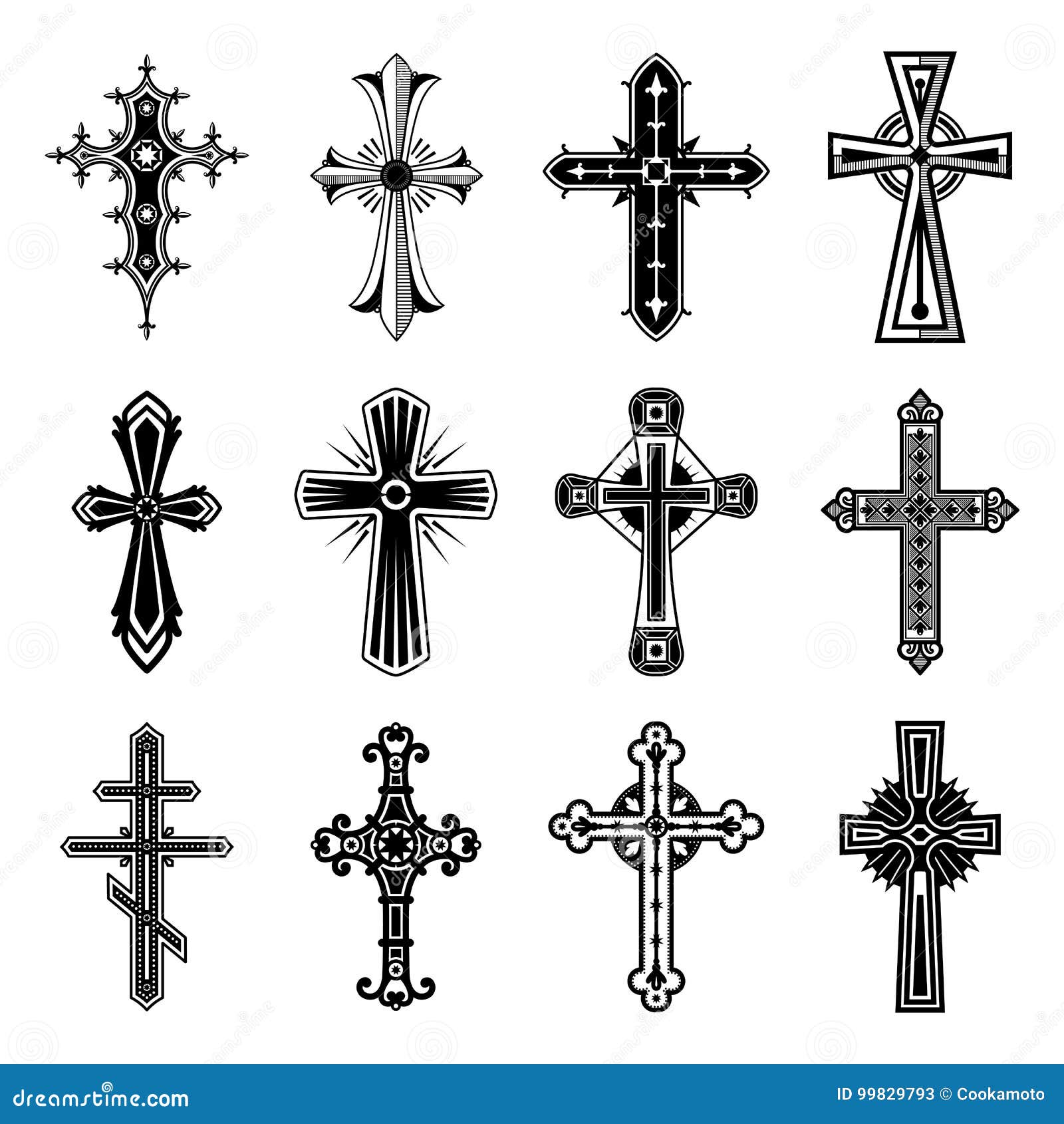 set of christian and catholicism crosses