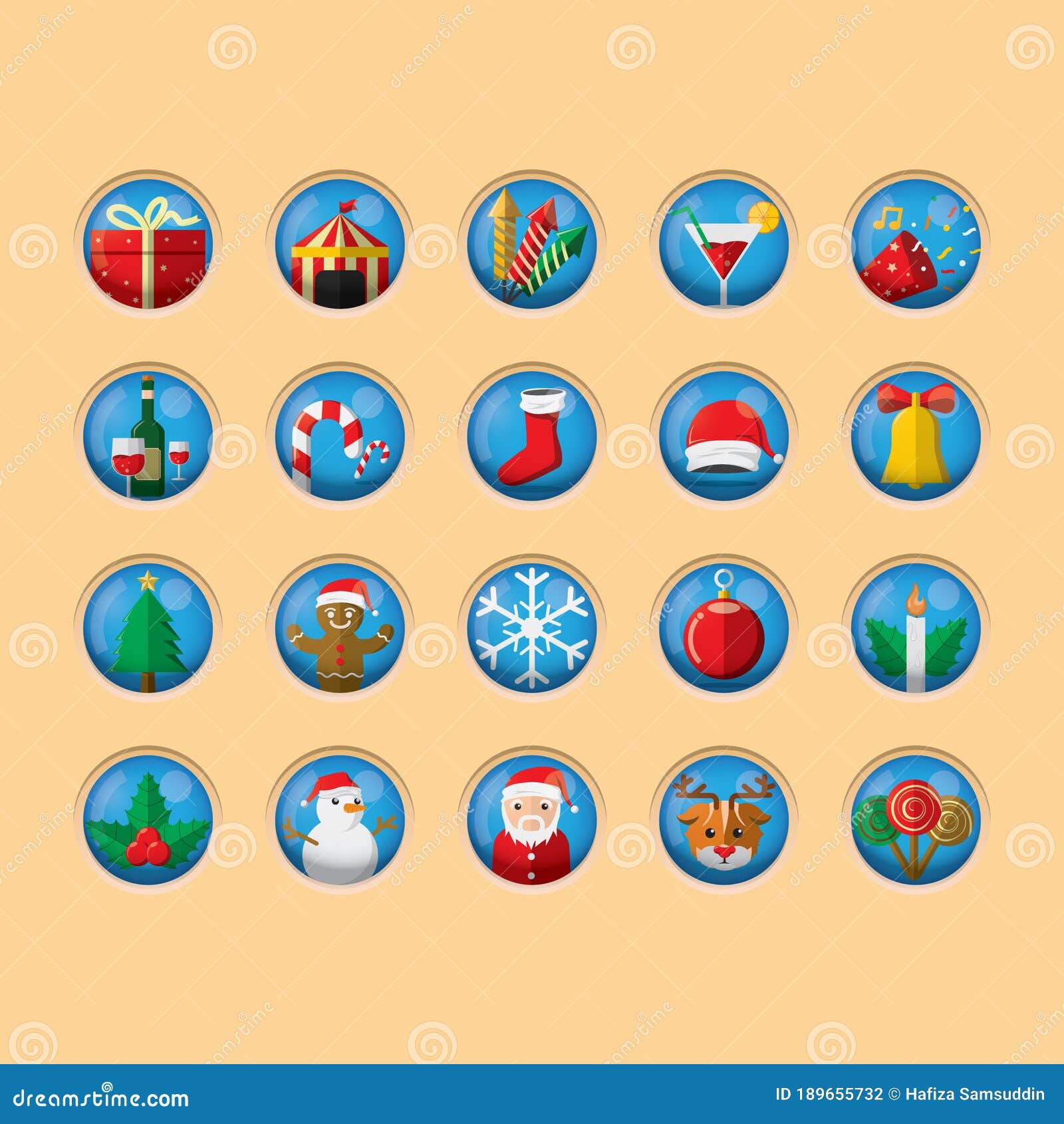 Set of Christmas Buttons. Vector Illustration Decorative Design Stock