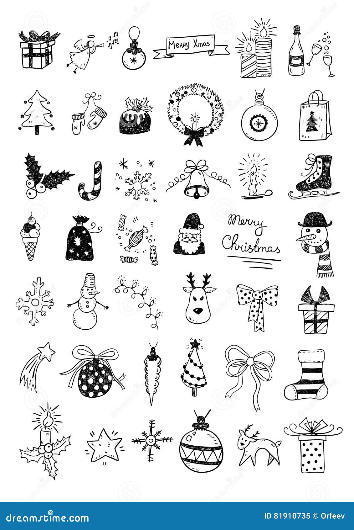 Set of Christmas Doodles stock vector. Illustration of candle - 81910735