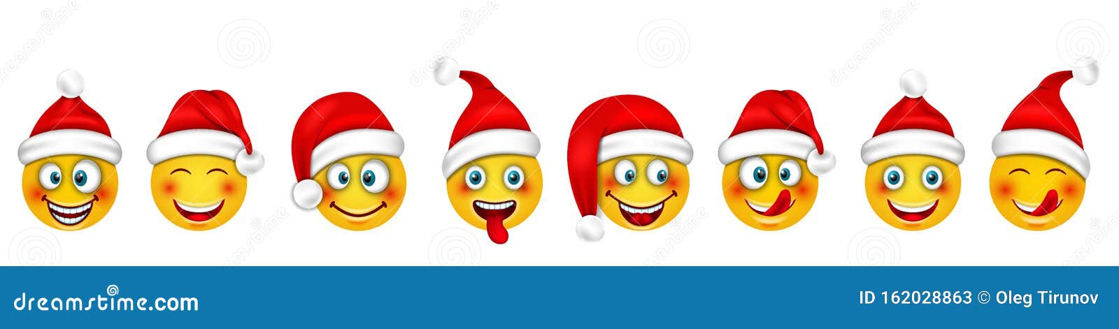 Set Christmas Happy Cheerful Emoticons in Santa Hat Stock Vector