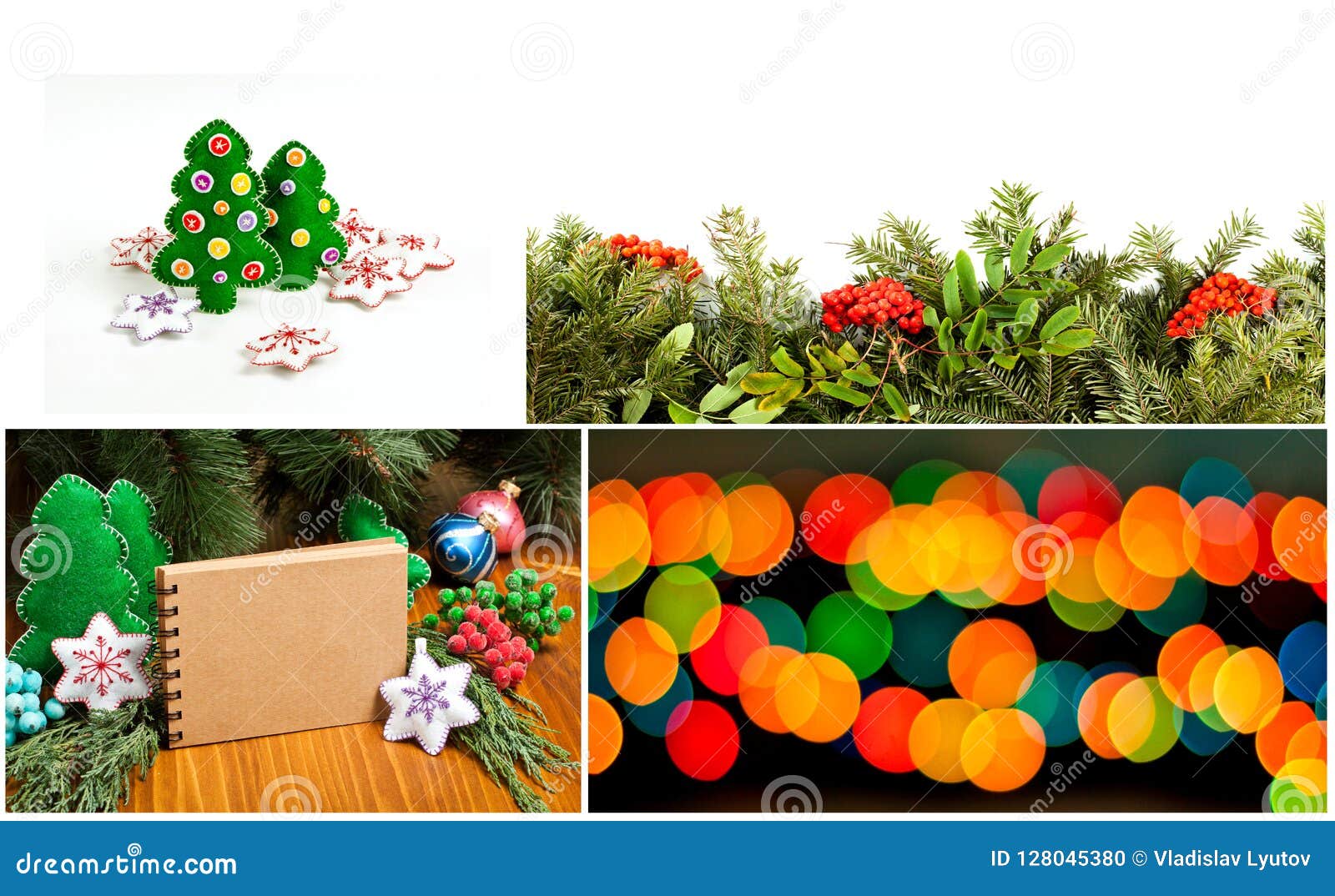 Set of Christmas and New Years Decorations Stock Photo - Image of light ...