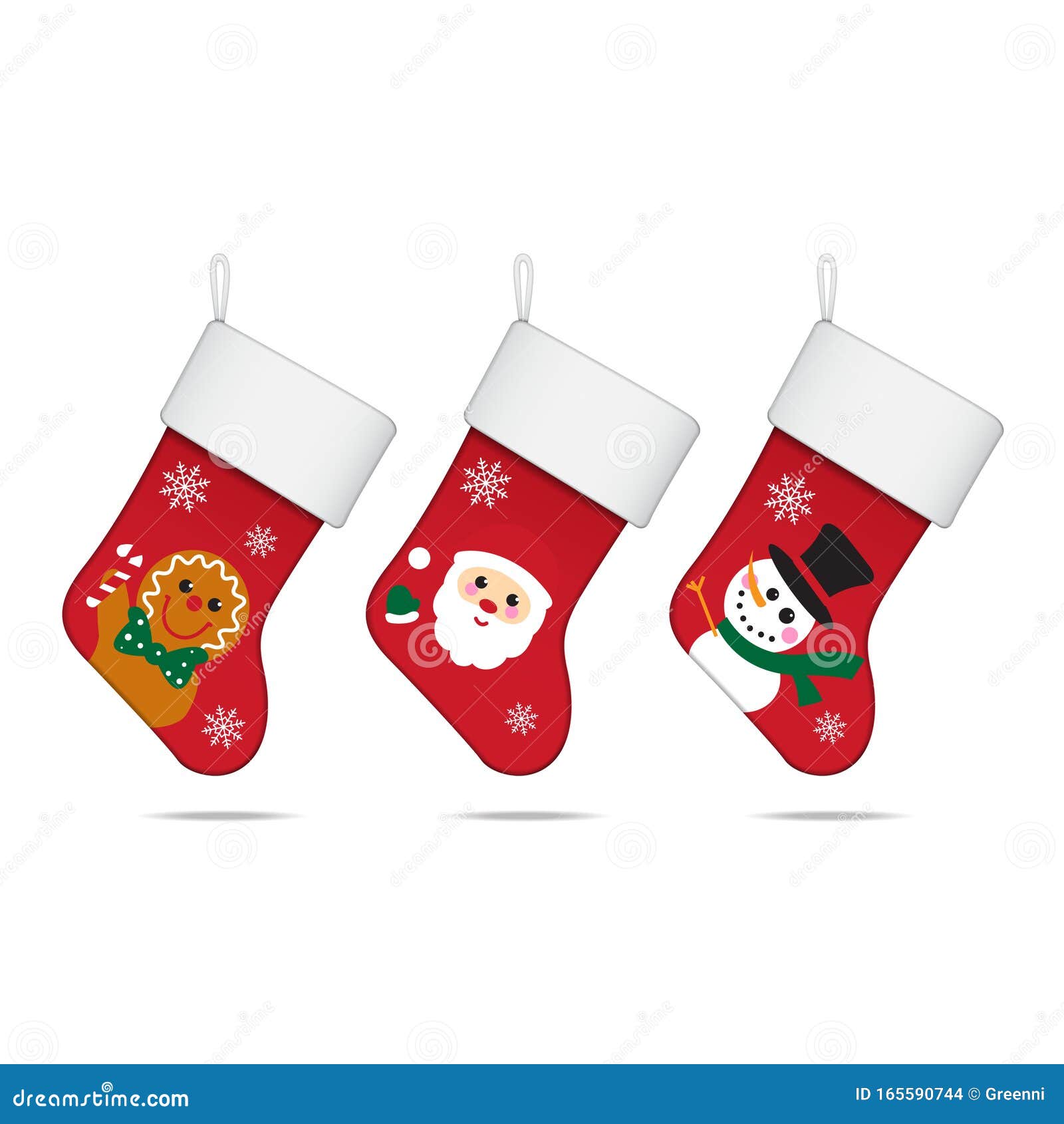 Set of Christmas Socks with Hanger. Vector Mockup Template Illustration