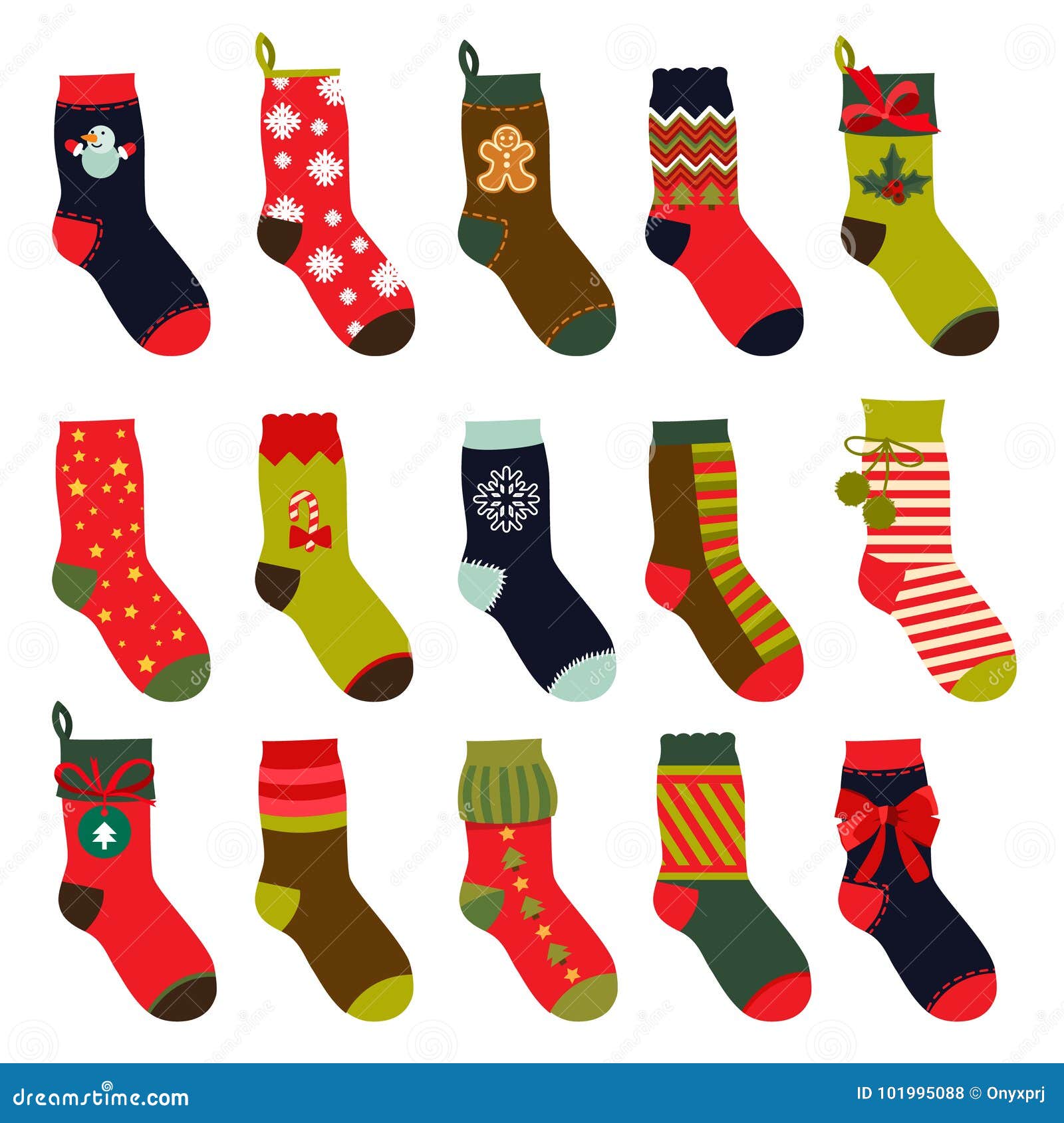 Set of Christmas Socks. Vector Illustrations in Flat Style Stock Vector ...