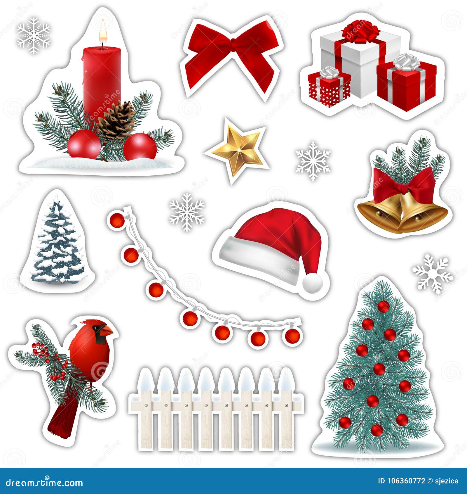 Christmas winter stickers collection for kids, seasonal design, cute  animals and elements for scrapbook Stock Vector