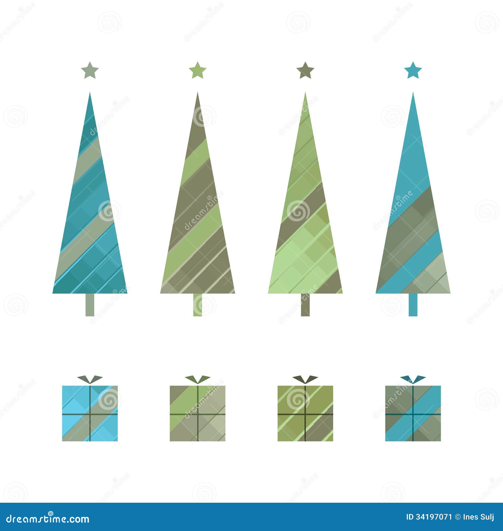 Set of Christmas Trees and Gift Boxes Stock Vector - Illustration of ...