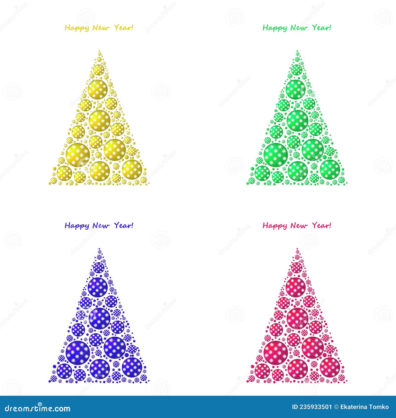 A Set of Christmas Trees Made of Christmas Balls Decorated with