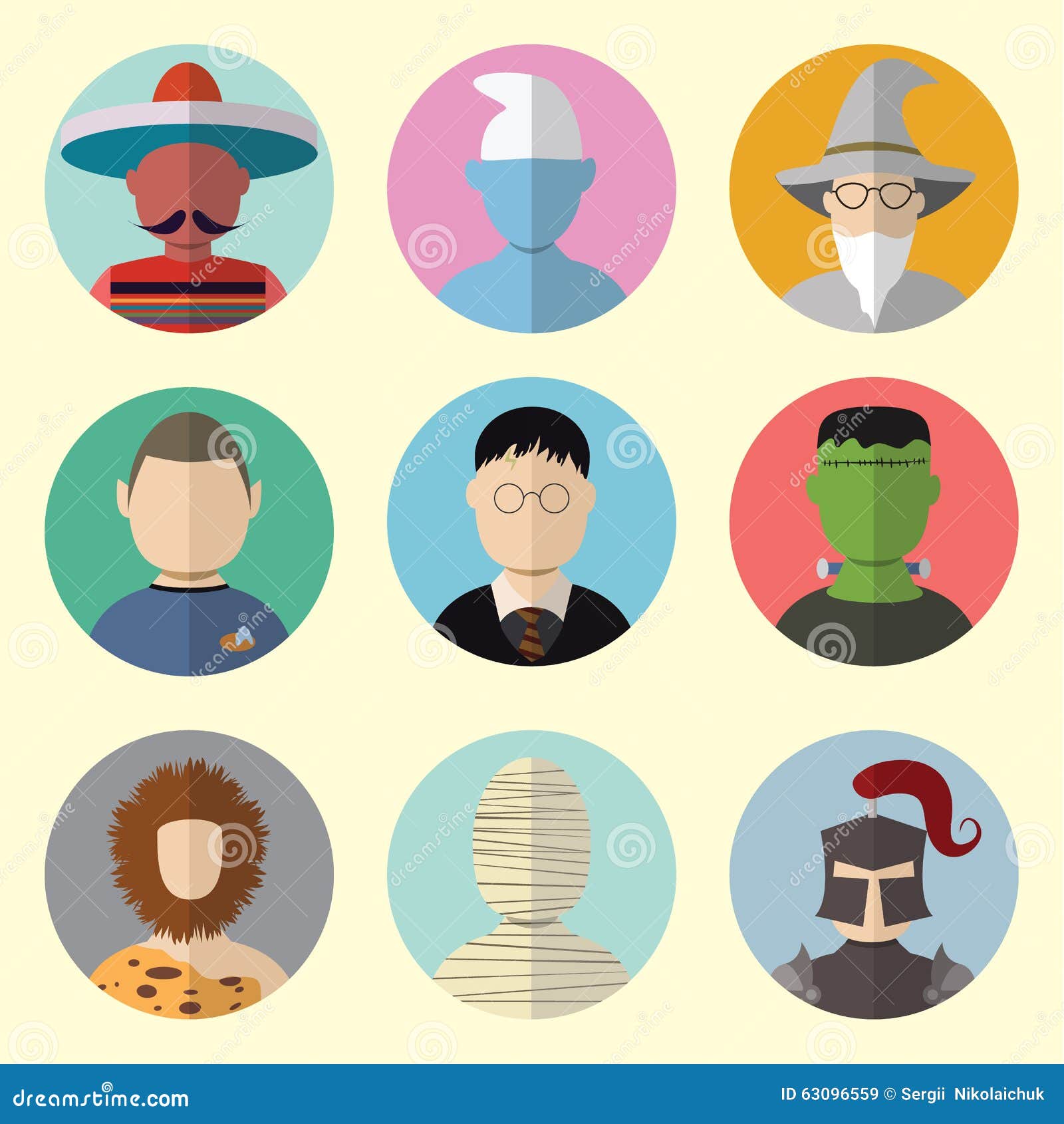 set of circle icons characters from fairy tales and mythologies. set - 08
