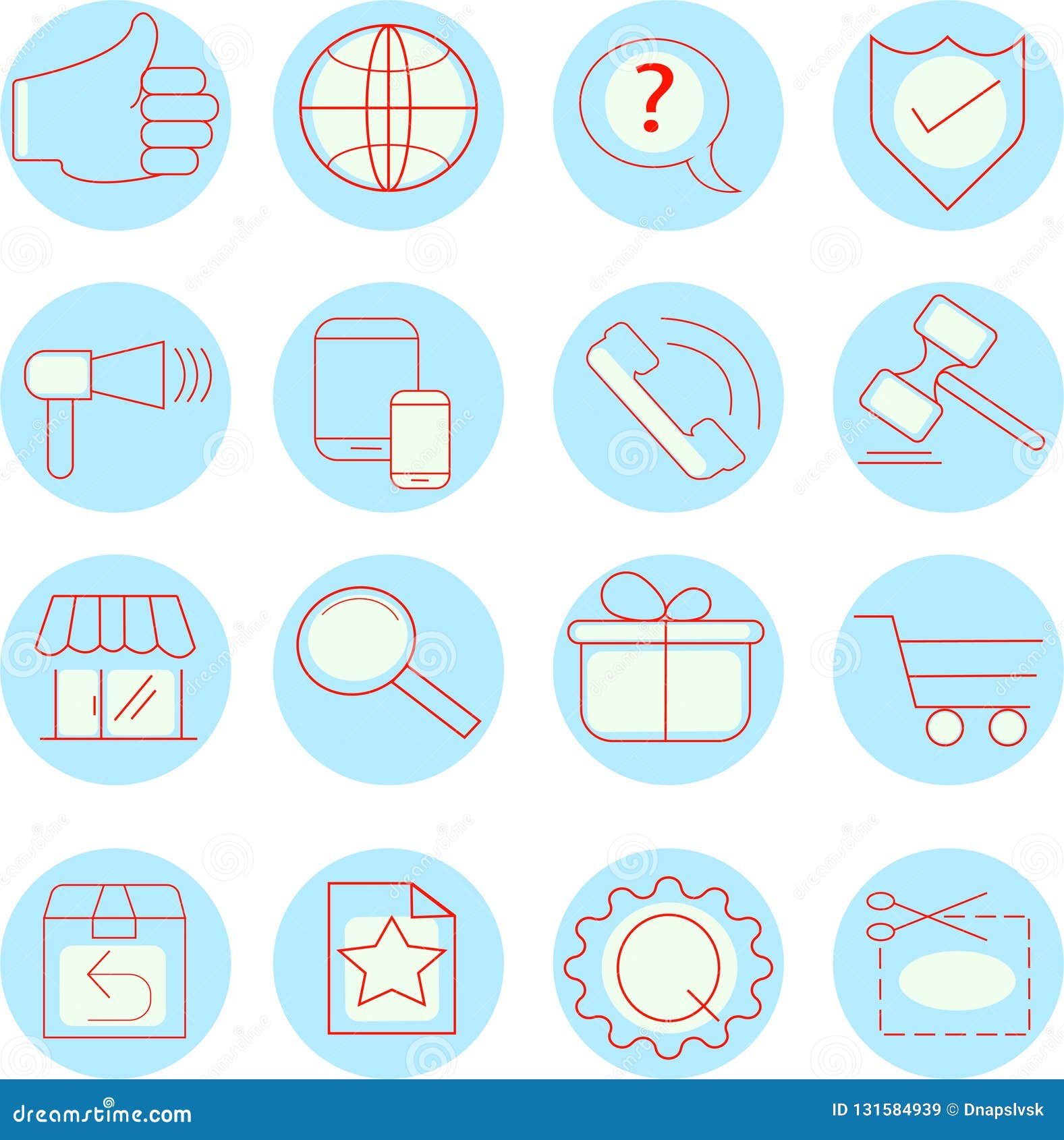 Set of Circular Icons of Red and Blue Colors Stock Vector