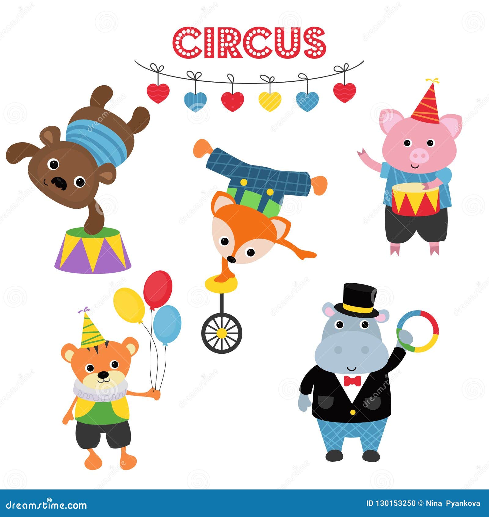 Set of circus animals. stock illustration. Illustration of mascot