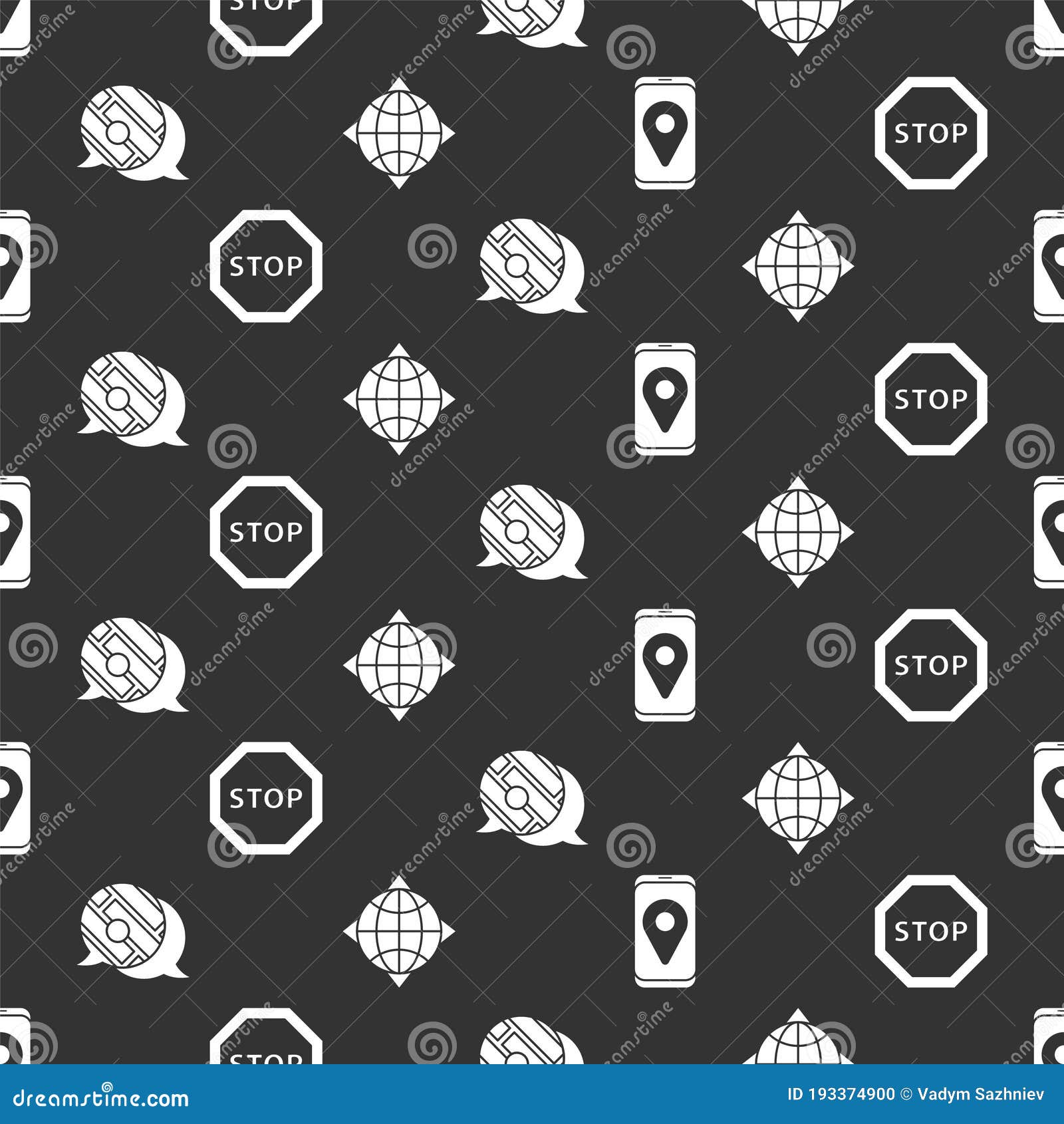 Set City Map Navigation Stop Sign Infographic World Globe Compass Seamless Pattern Vector 193374900 