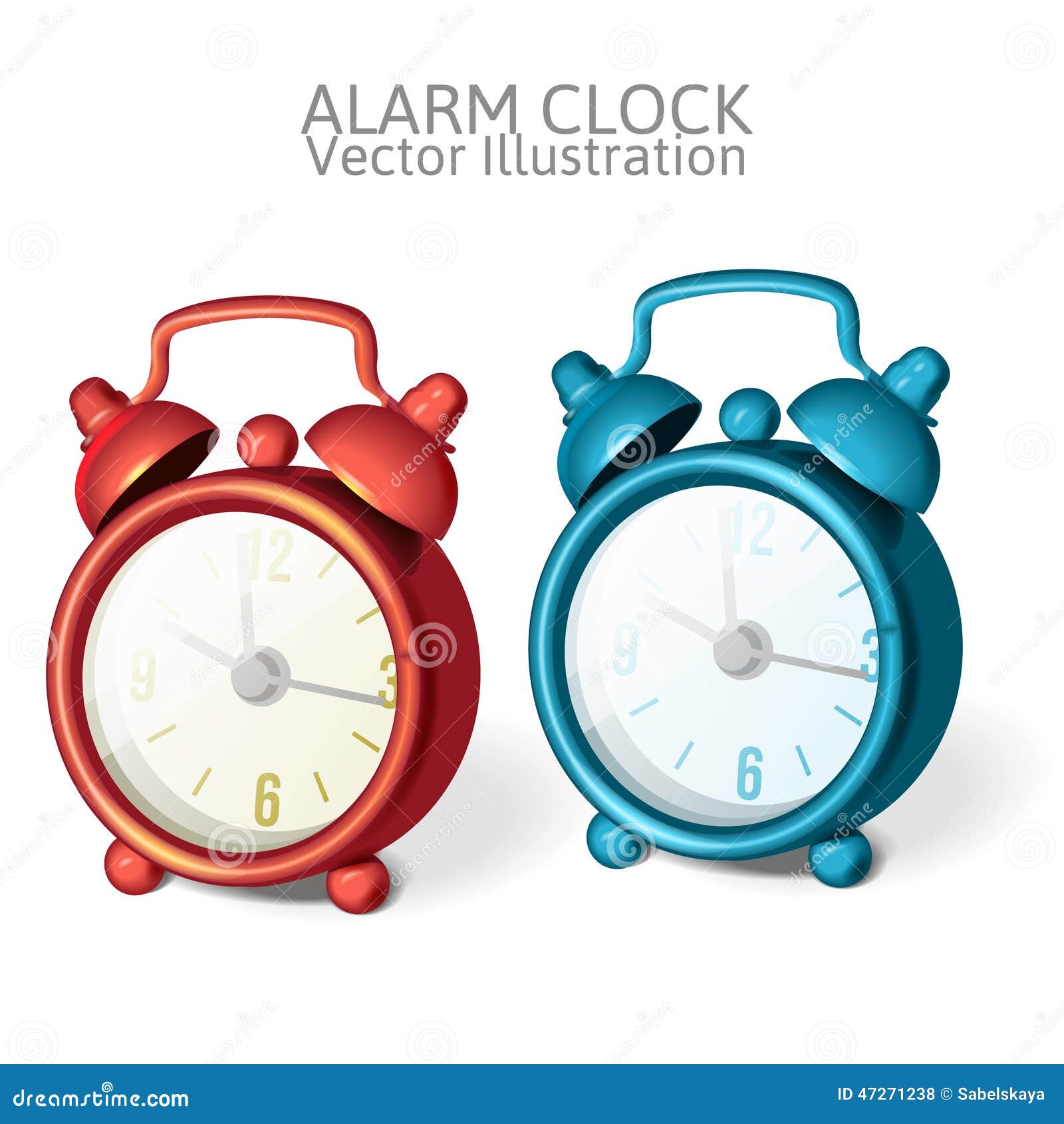 Set of Classic Alarm Clock with Bells on Top Stock Vector