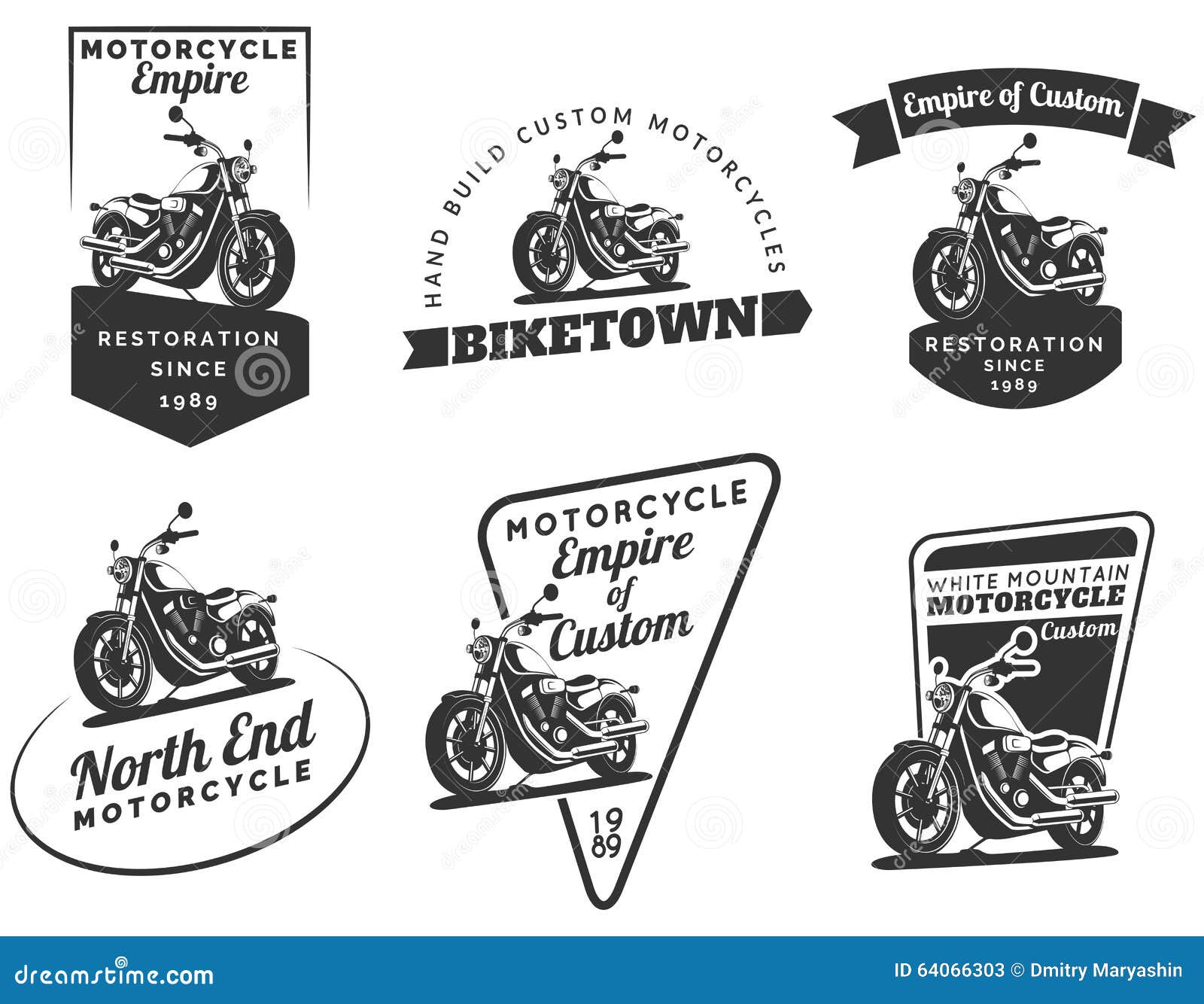 set of classic motorcycle emblems, badges and icons.