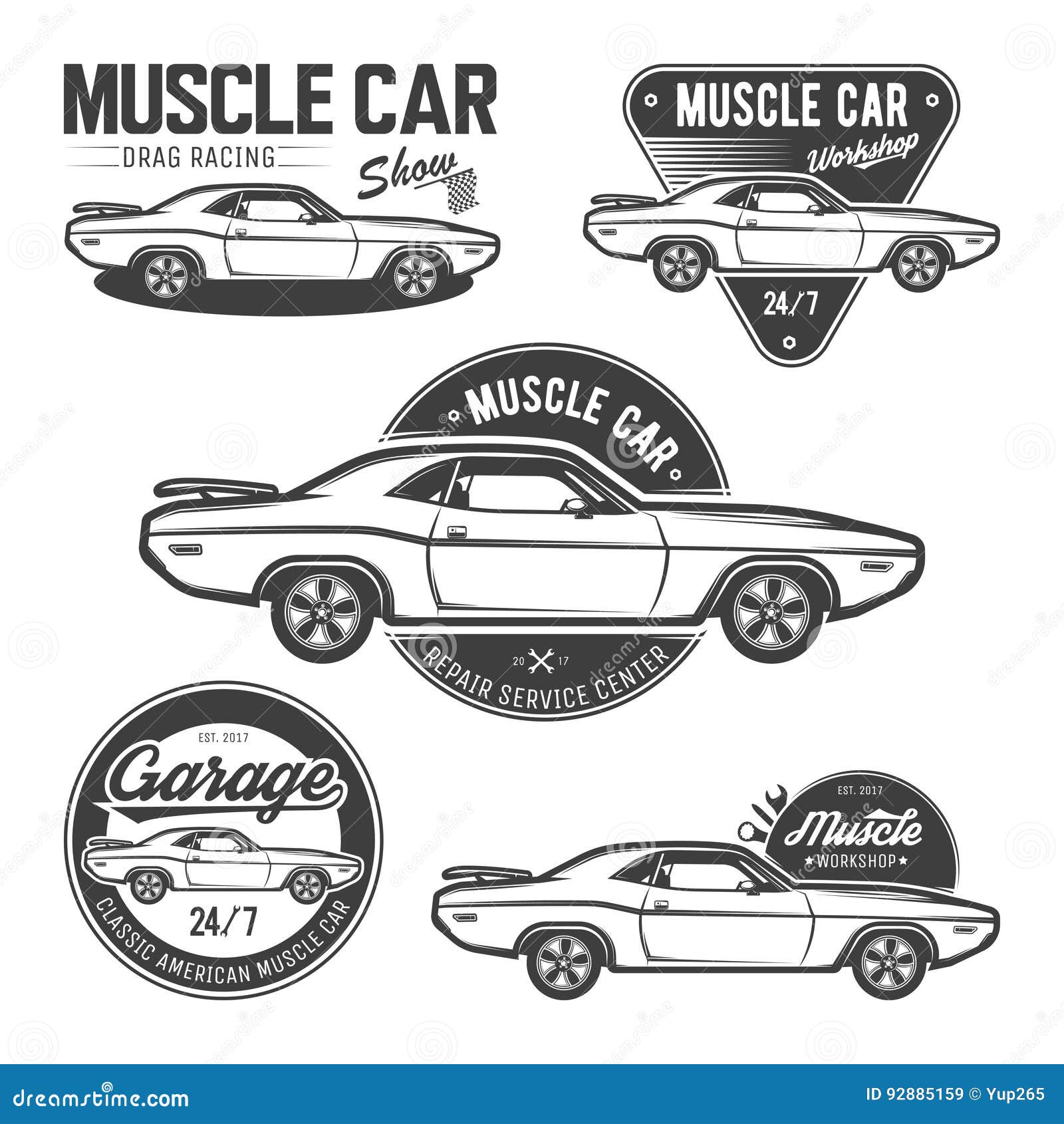 Set of Classic Muscle Car Emblems Stock Vector Illustration of banner