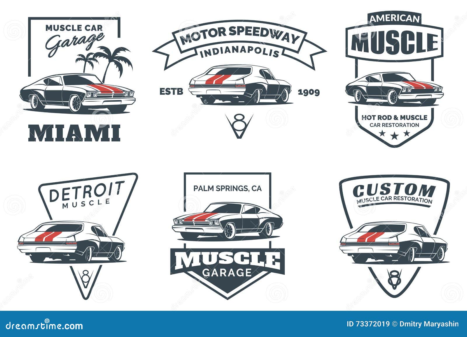 set of classic muscle car logo, emblems, badges and icons.