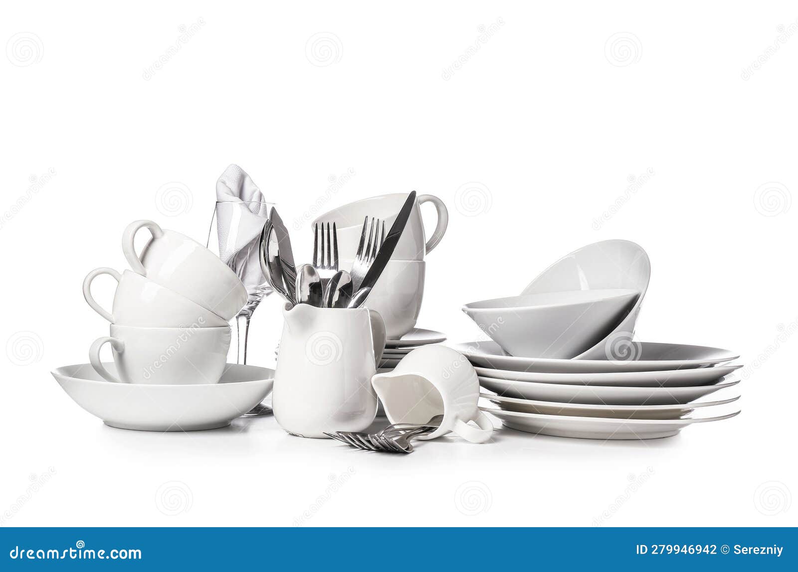 Set of Clean Dishes on White Background Stock Photo - Image of dining