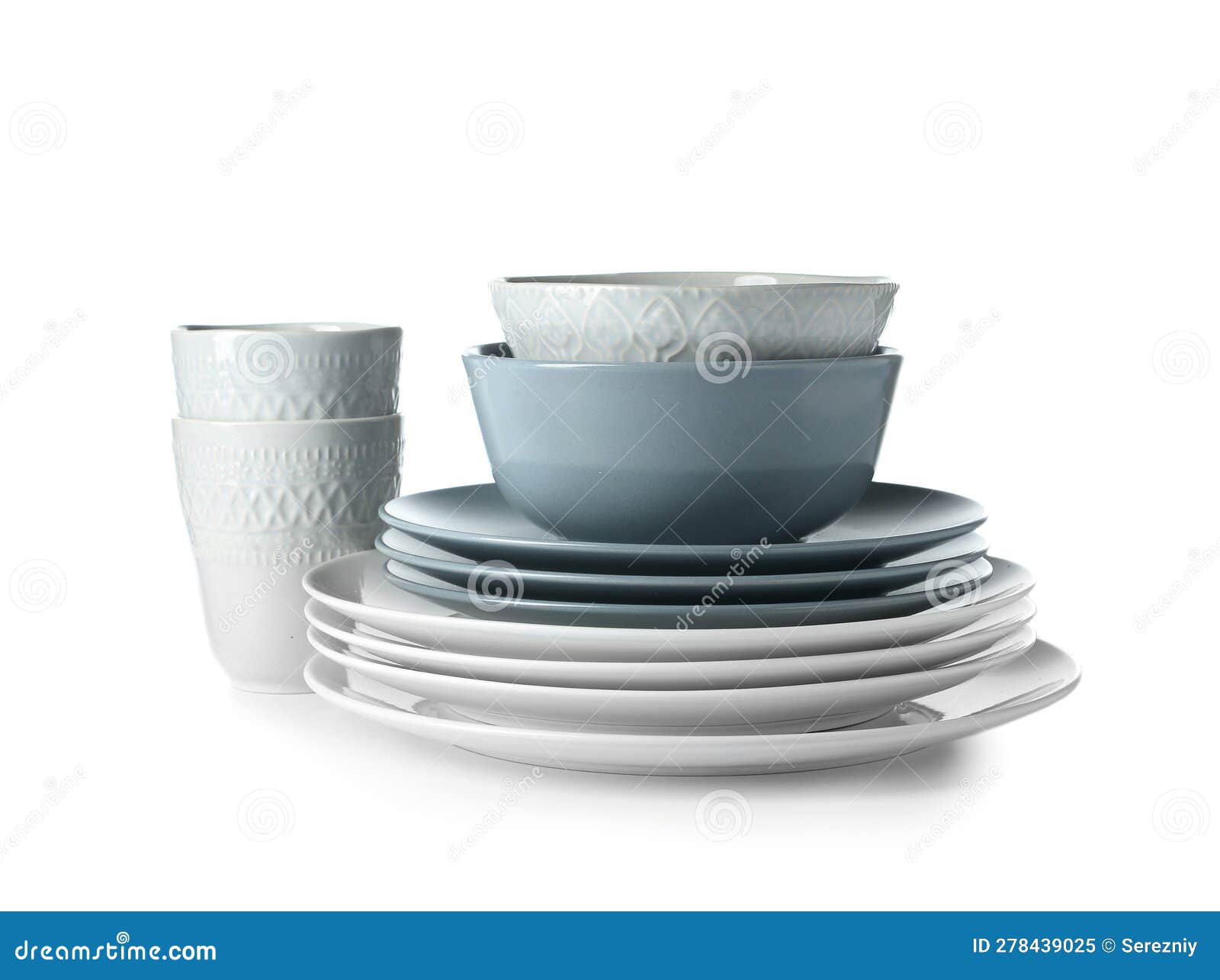 Set of Clean Dishes on White Background Stock Image Image of