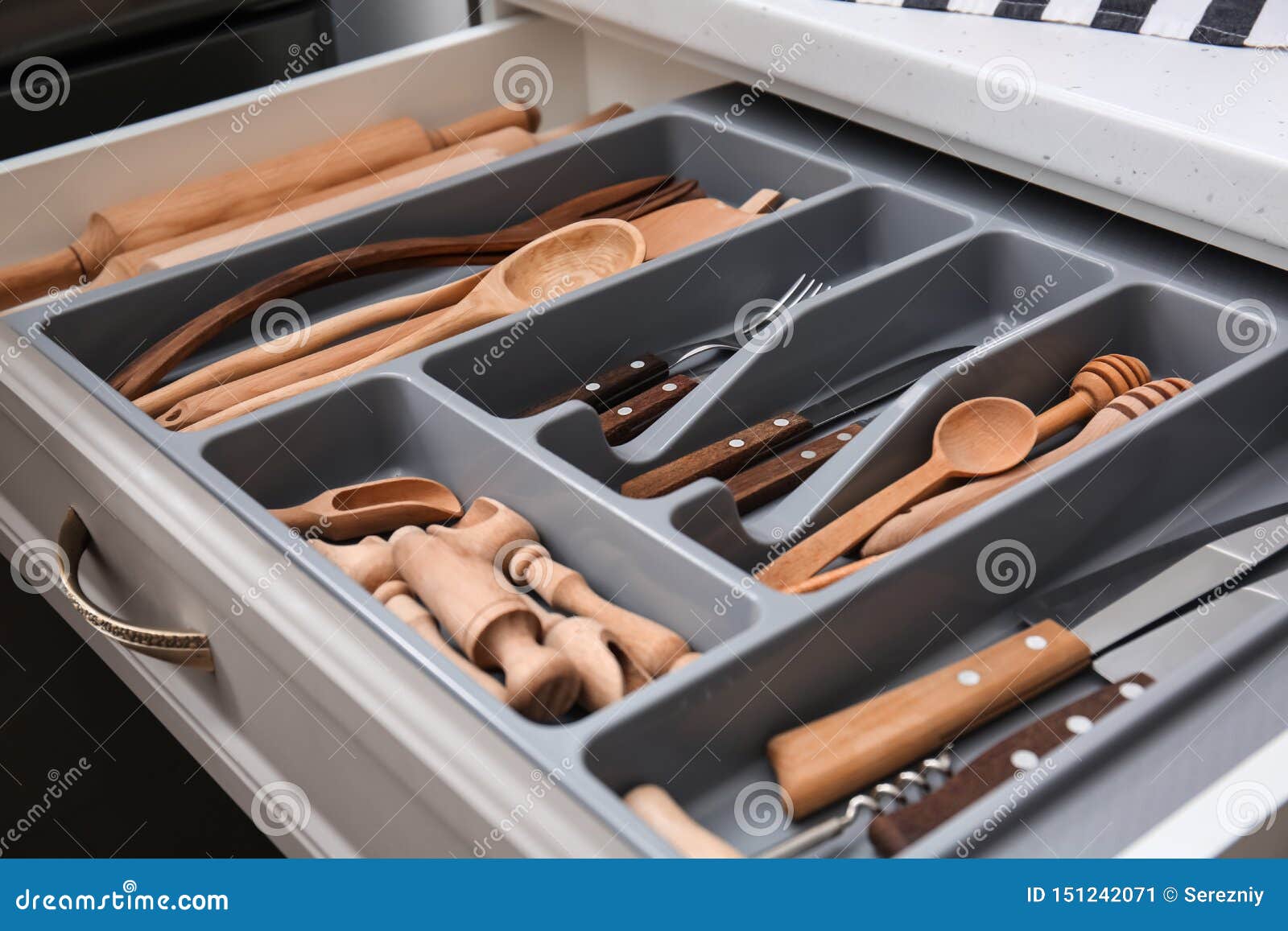 Set of Clean Kitchen Utensils in Drawer Stock Image Image of drawer