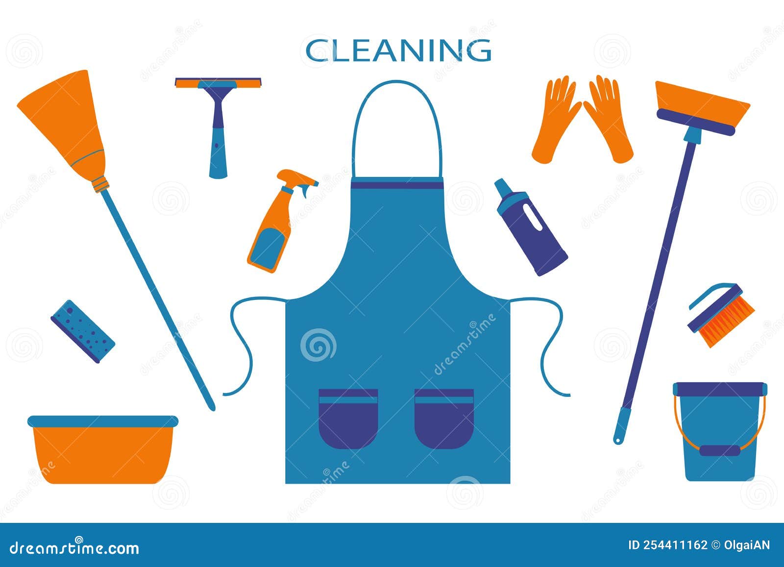 A Set of Cleaning Equipment. Vector Illustration Isolated on White