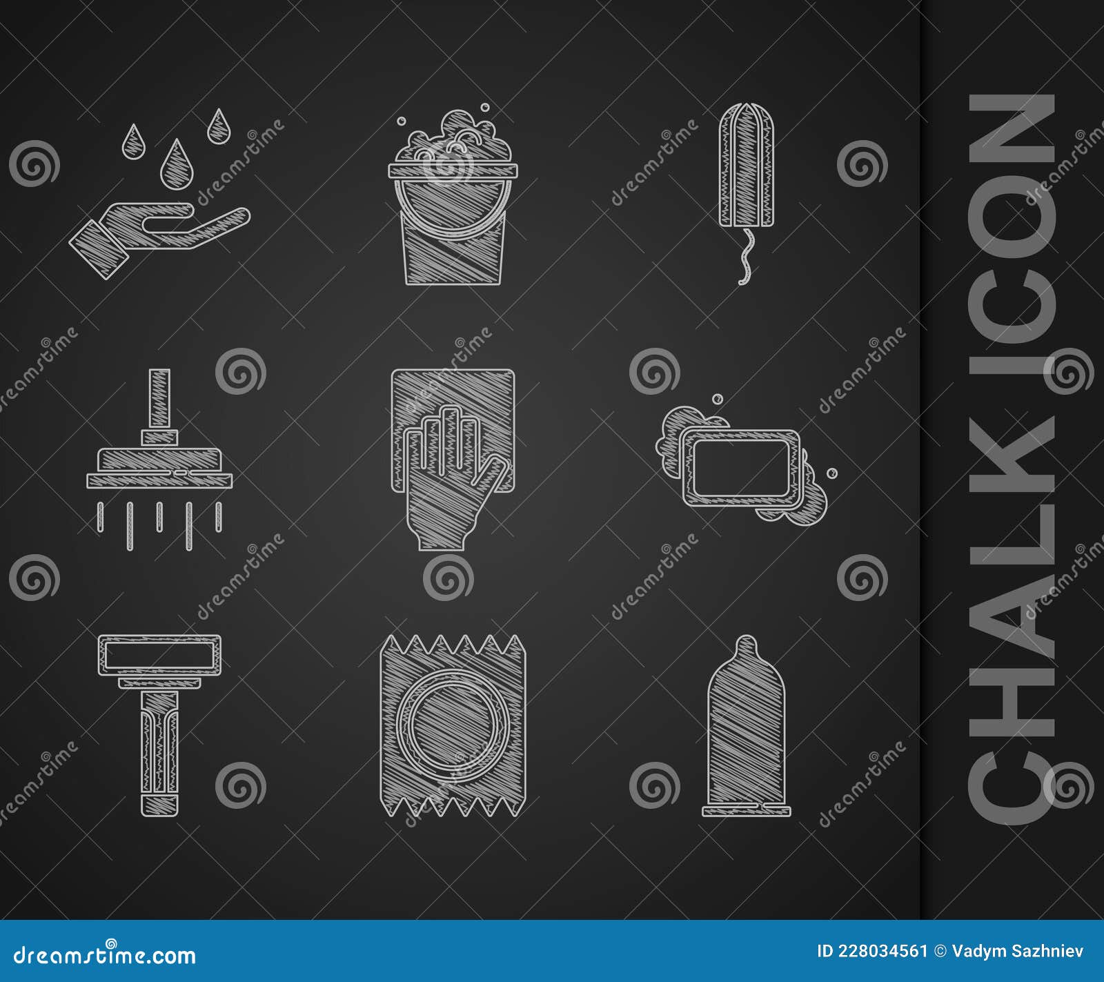 Set Cleaning Service, Condom Package Safe Sex, Bar of Soap, Shaving Razor,  Shower Head, Sanitary Tampon and Washing Stock Vector - Illustration of  bubble, clean: 228034561
