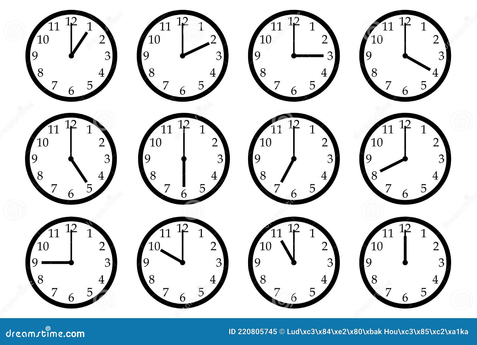 Set of 12 Clock Icons, Showing Different Times. Stock Illustration ...