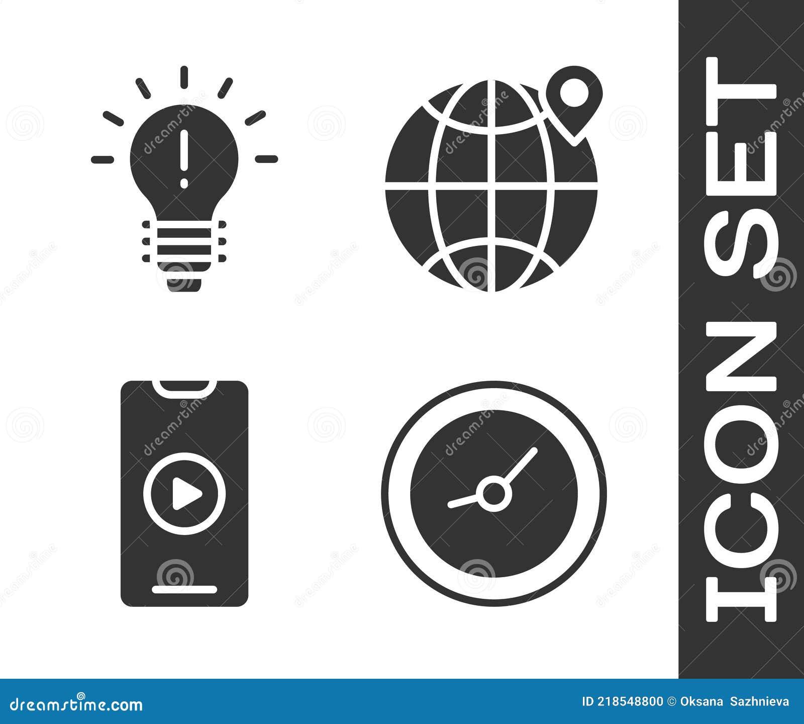 Black Clock Homemade Sex Videos - Set Clock, Light Bulb with Concept of Idea, Online Play Video and Location on  the Globe Icon. Vector Stock Vector - Illustration of inspiration, white:  218548800