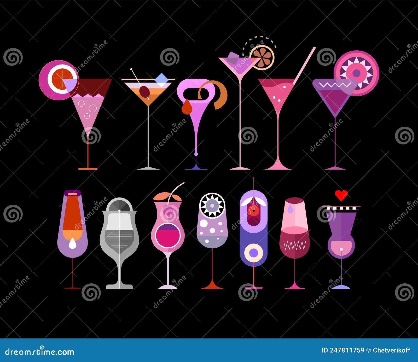 Set of Cocktail Glasses stock vector. Illustration of graphic 247811759