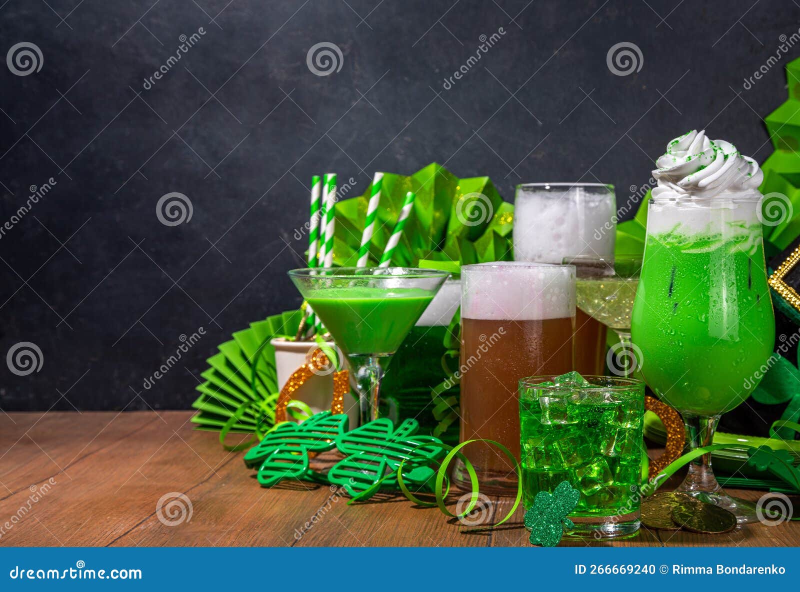 set of cocktails and drinks for st patrick`s day
